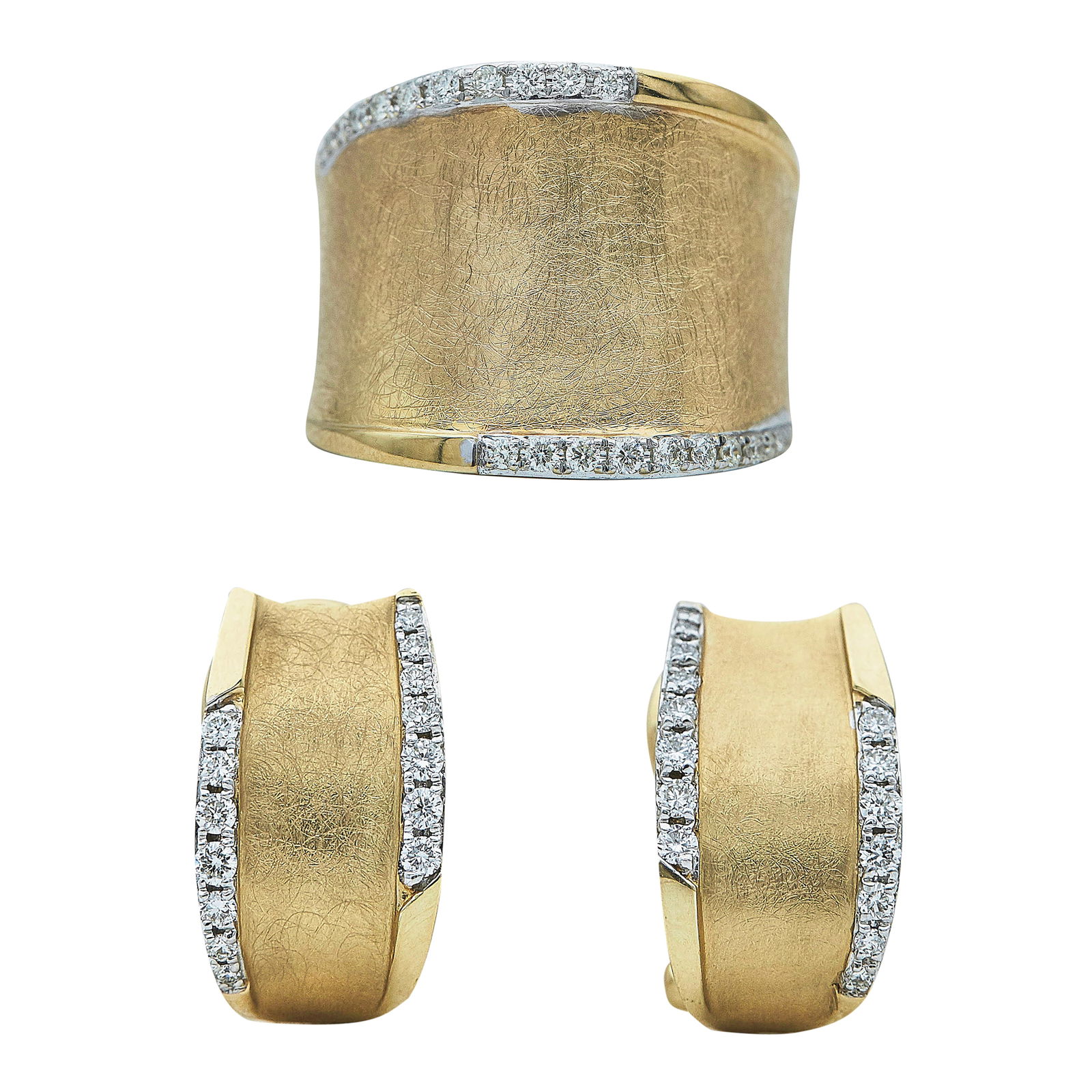 14K Yellow Gold Diamond Earring and Ring Set (1 of 6)