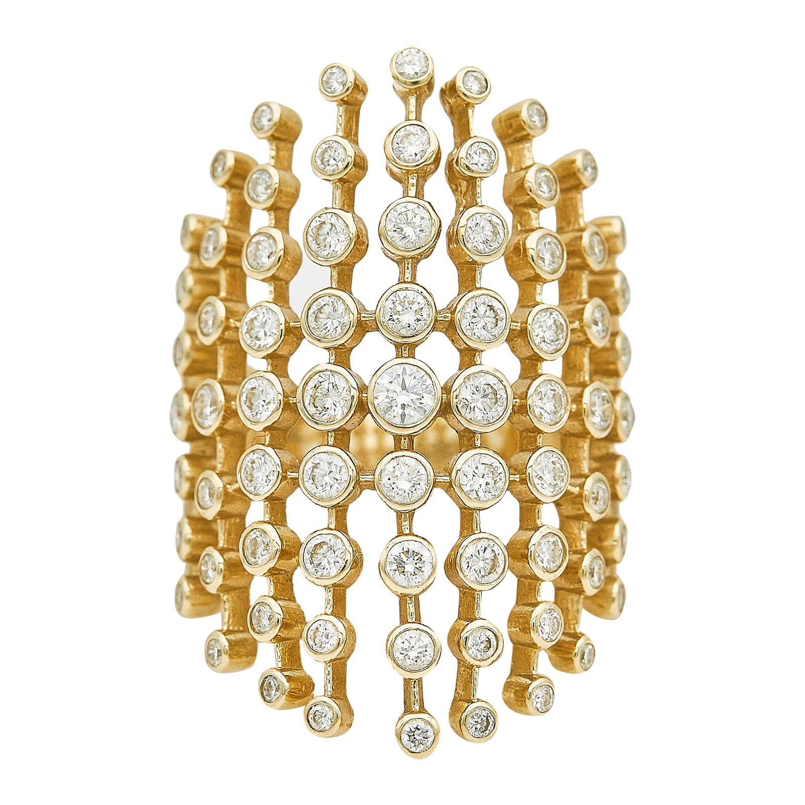 EFFY 14K Yellow Gold And Diamond Openwork Band Ring: BRAND: EFFY; METAL: 14K Yellow Gold; APPROXIMATE TOTAL DIAMOND WEIGHT: 1.50 ctw; STAMPED: 14K, EFFY; CONDITION: Pre-owned, Good; ITEM WEIGHT (GRAMS): 9.1 g; MEASUREMENTS: Ring size 7, ring measures ap