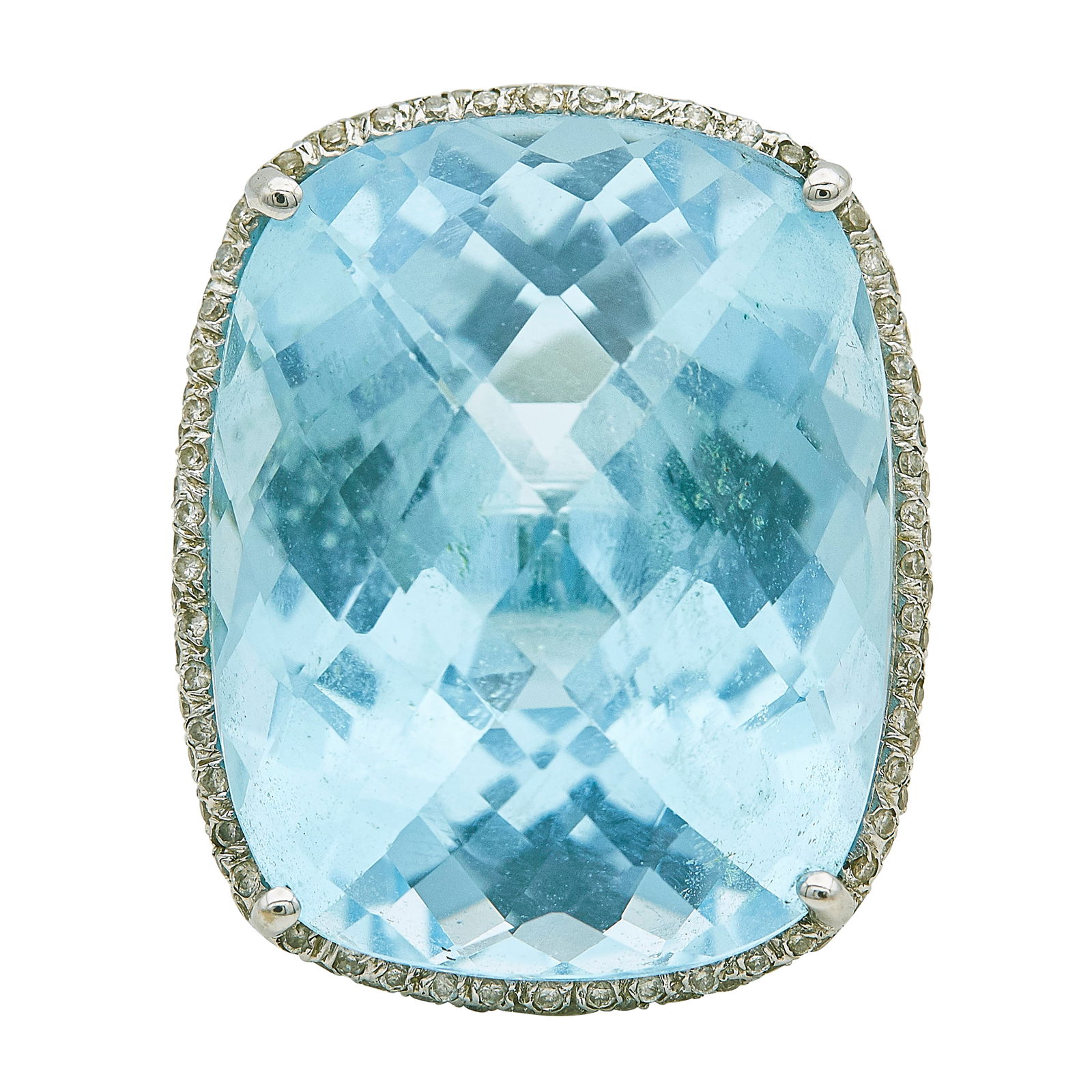 14K White Gold Modified Cushion Cut Topaz and Diamond Ring (1 of 3)