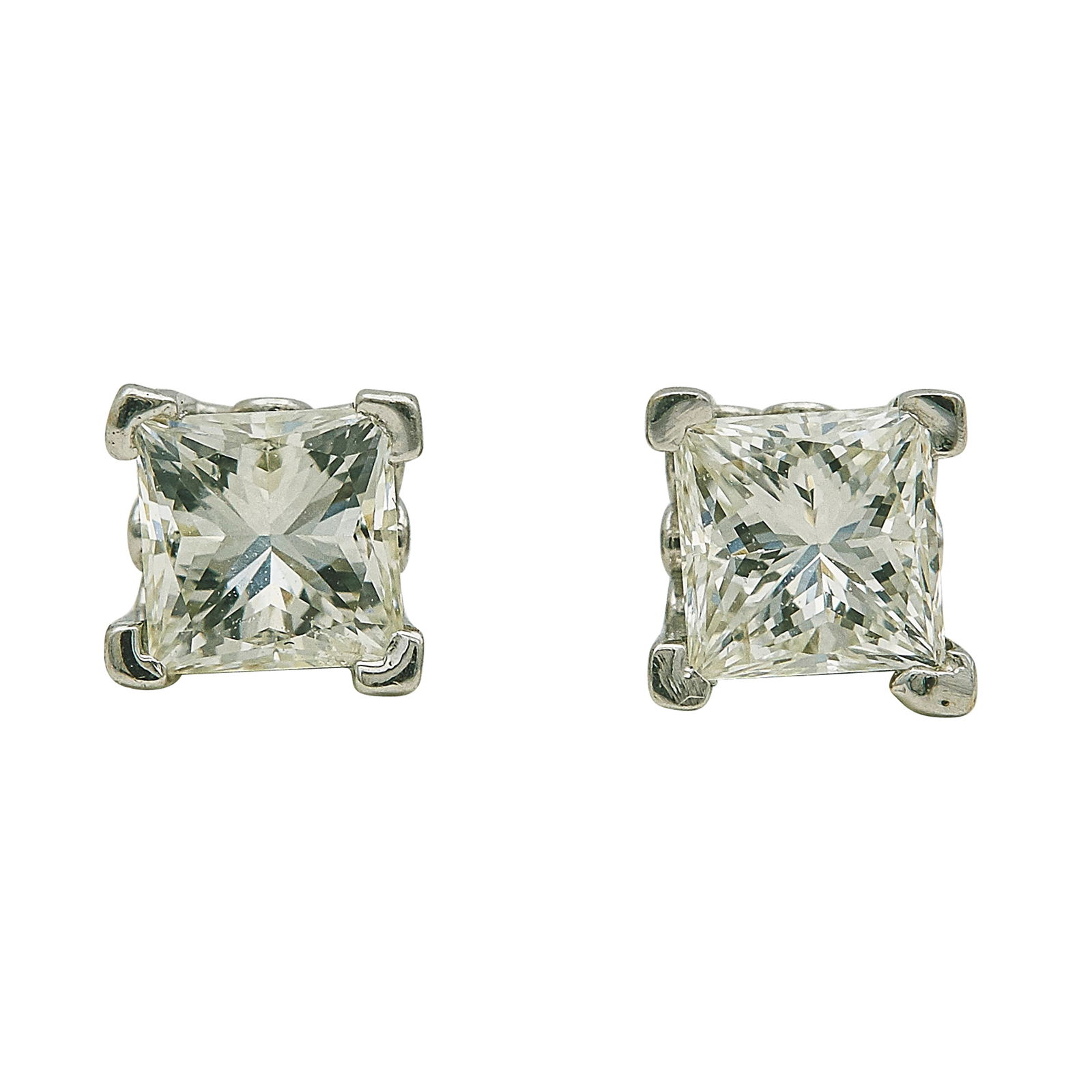 14K White Gold Princess Cut Diamond Stud Earrings (1 of 3)