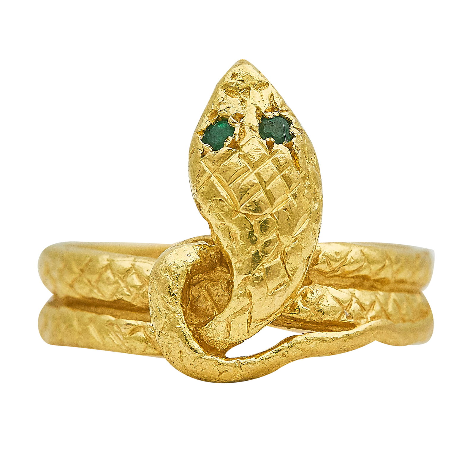 22K Yellow Gold and Emerald Snake Ring (1 of 3)