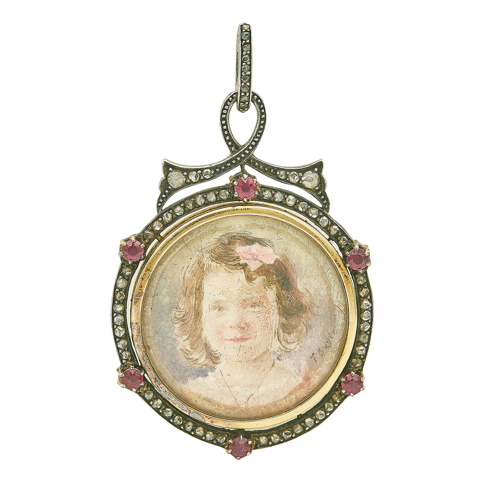 Silver Topped 18K Yellow Gold Ruby, Sapphire, and Diamond Locket Pendant: METAL: 18K Yellow Gold/Silver; GEMSTONES: Ruby and sapphire, Approx. total carat weight for rose cut diamonds not available due to formula limitations; TESTED: 18K Yellow Gold/Silver; CONDITION: Pre-o