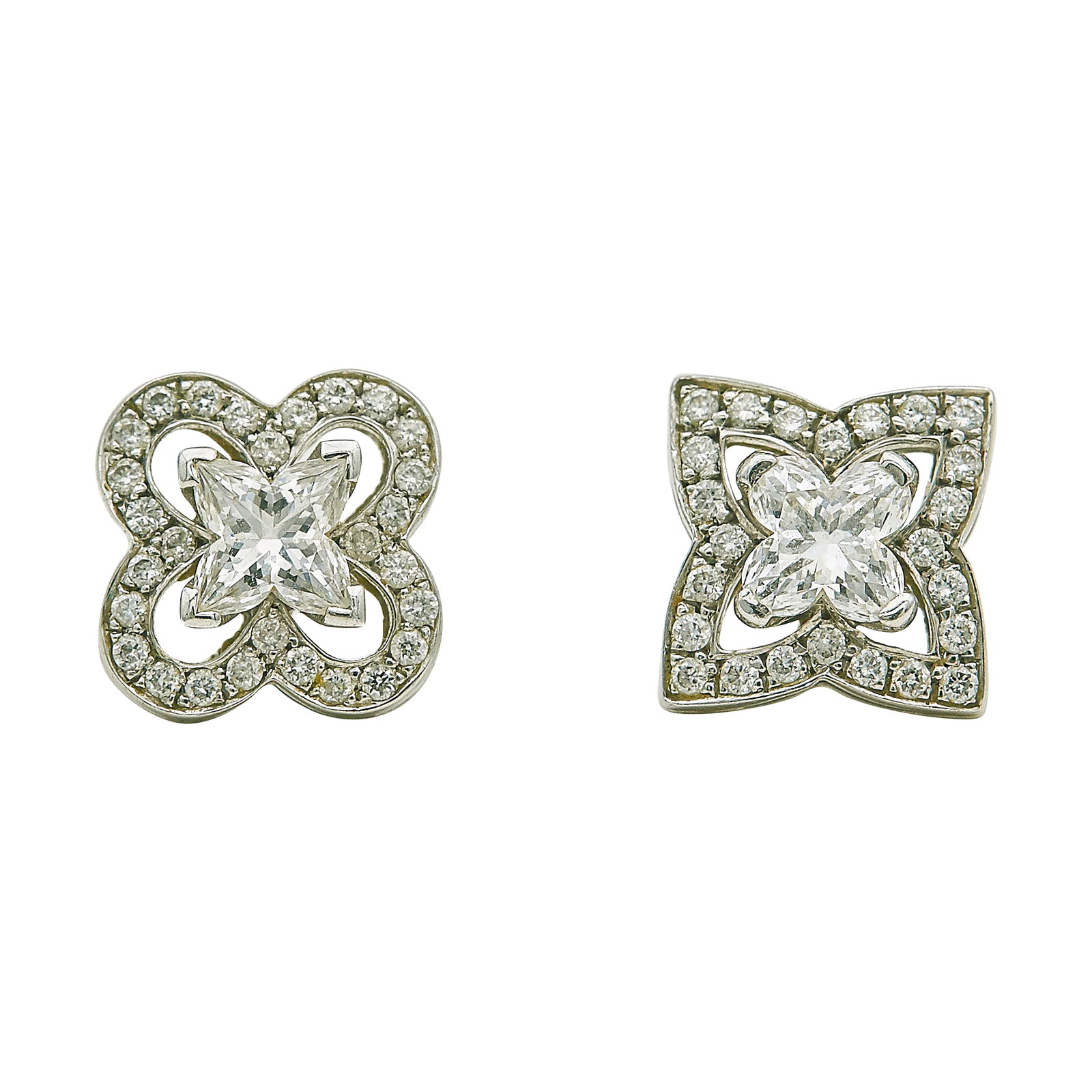 Louis Vuitton Blossom 18K White Gold and Diamond Mismatch Stud Earrings (1 of 3)