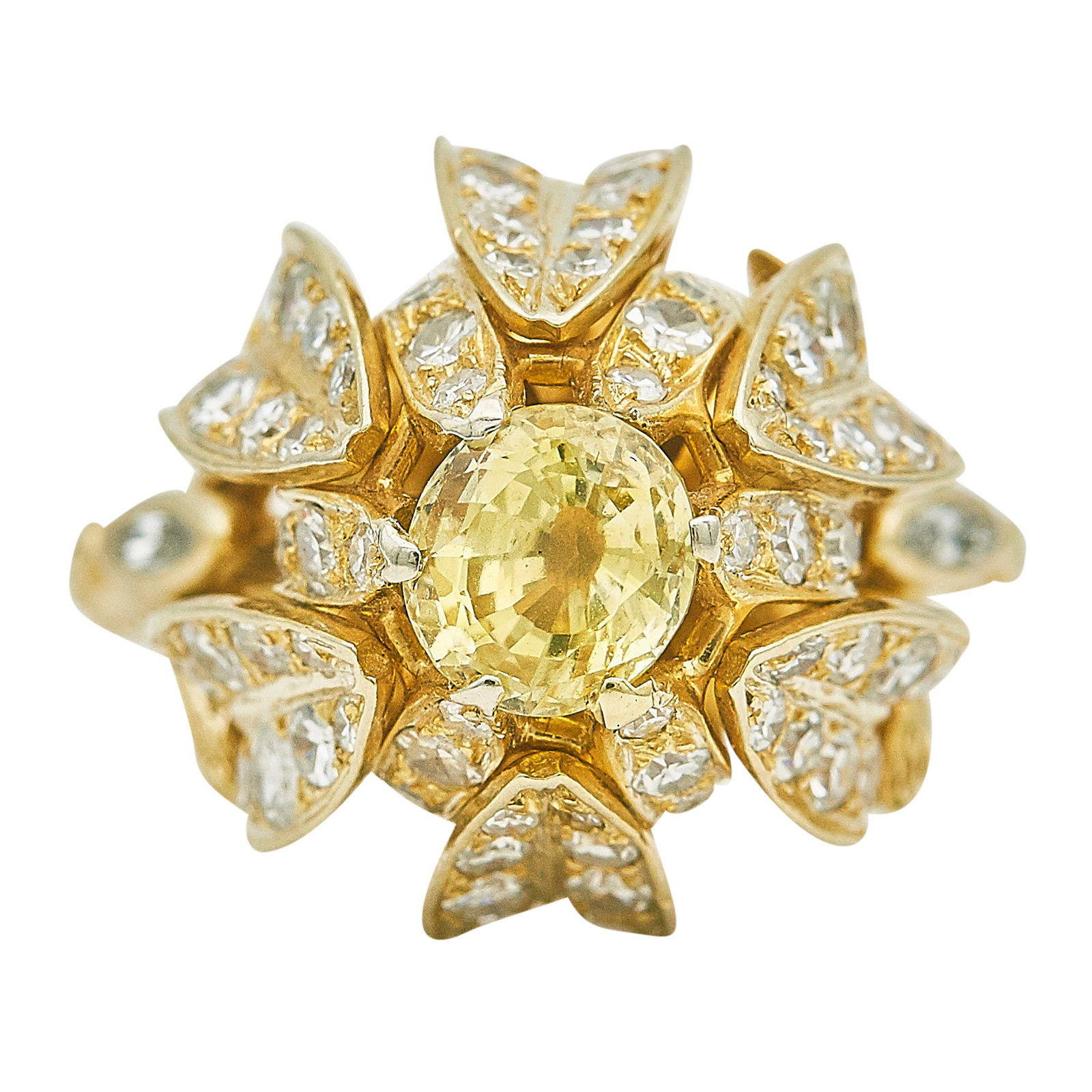 14K Yellow Gold Yellow Sapphire and Diamond Flower Cocktail Ring (1 of 3)