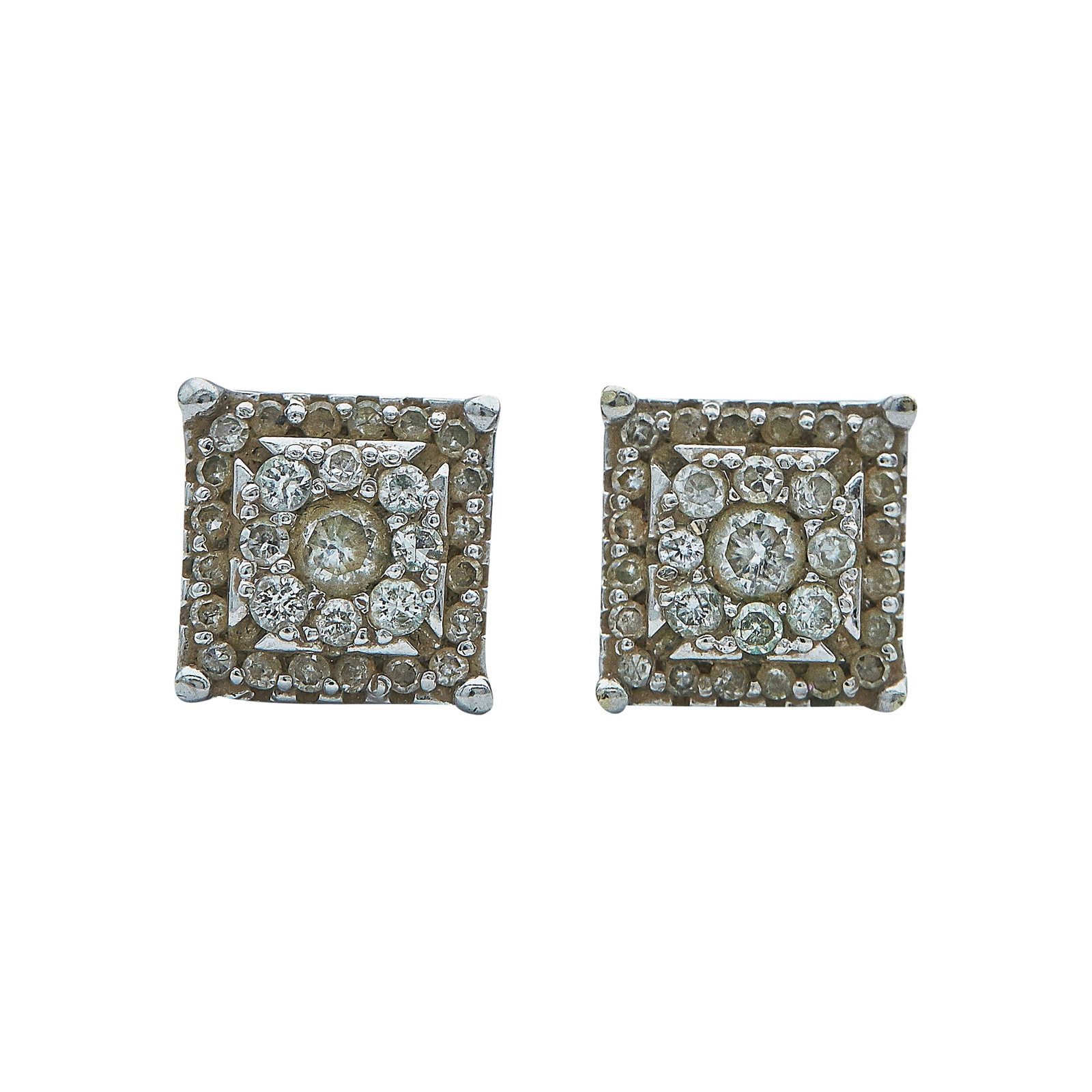 14K White Gold and Diamond Cluster Stud Earrings (1 of 3)