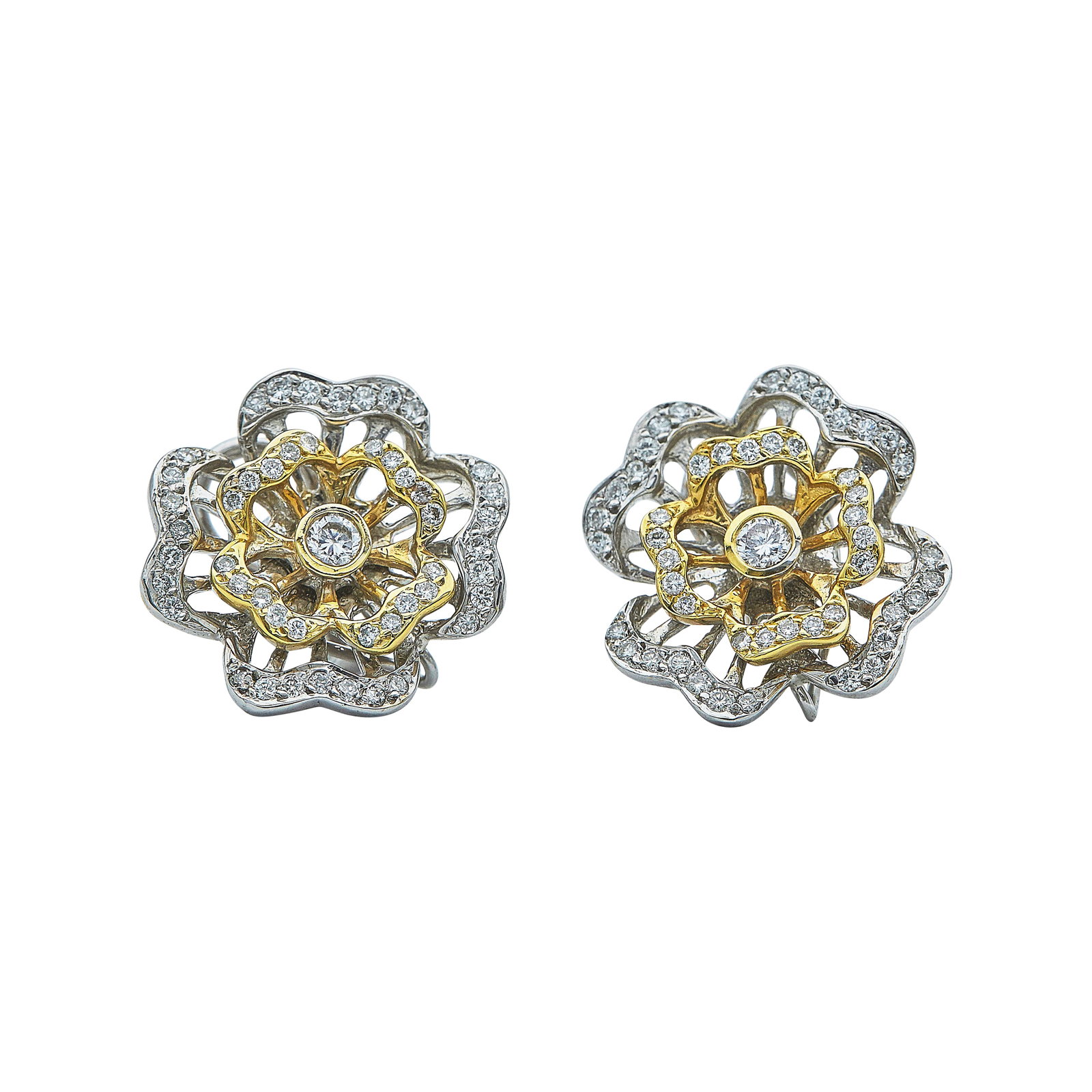 14K Yellow and White Gold Diamond Flower Earrings (1 of 3)