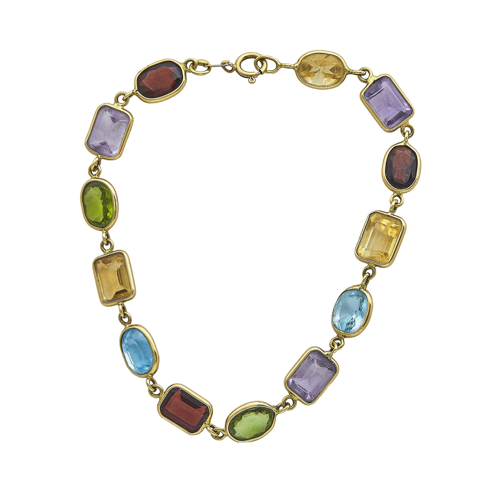 18K Yellow Gold Garnet, Amethyst, Citrine, Blue Topaz, and Peridot Bracelet (1 of 2)