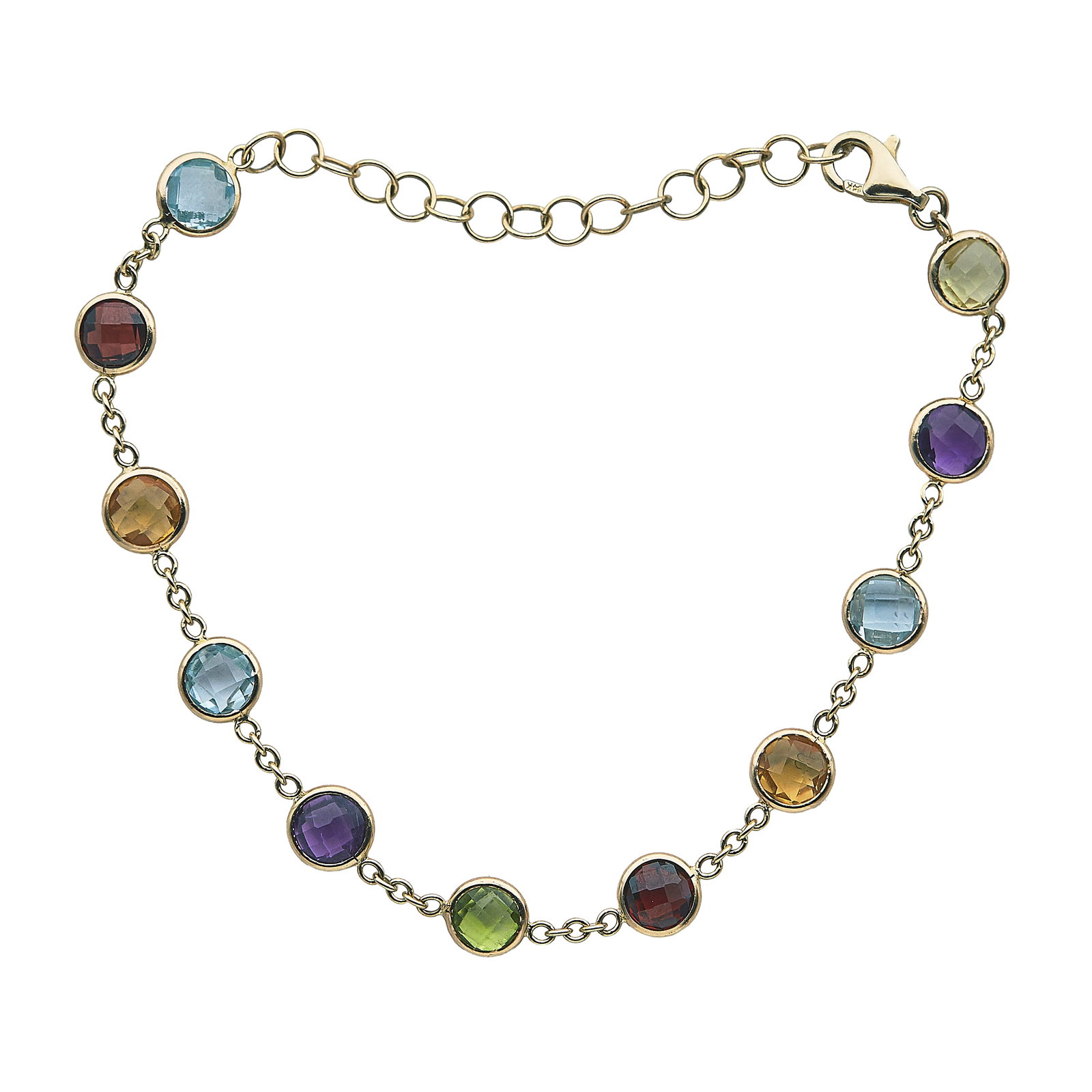 14K Yellow Gold Amethyst, Peridot, Blue Topaz, Citrine, and Garnet Bracelet (1 of 4)
