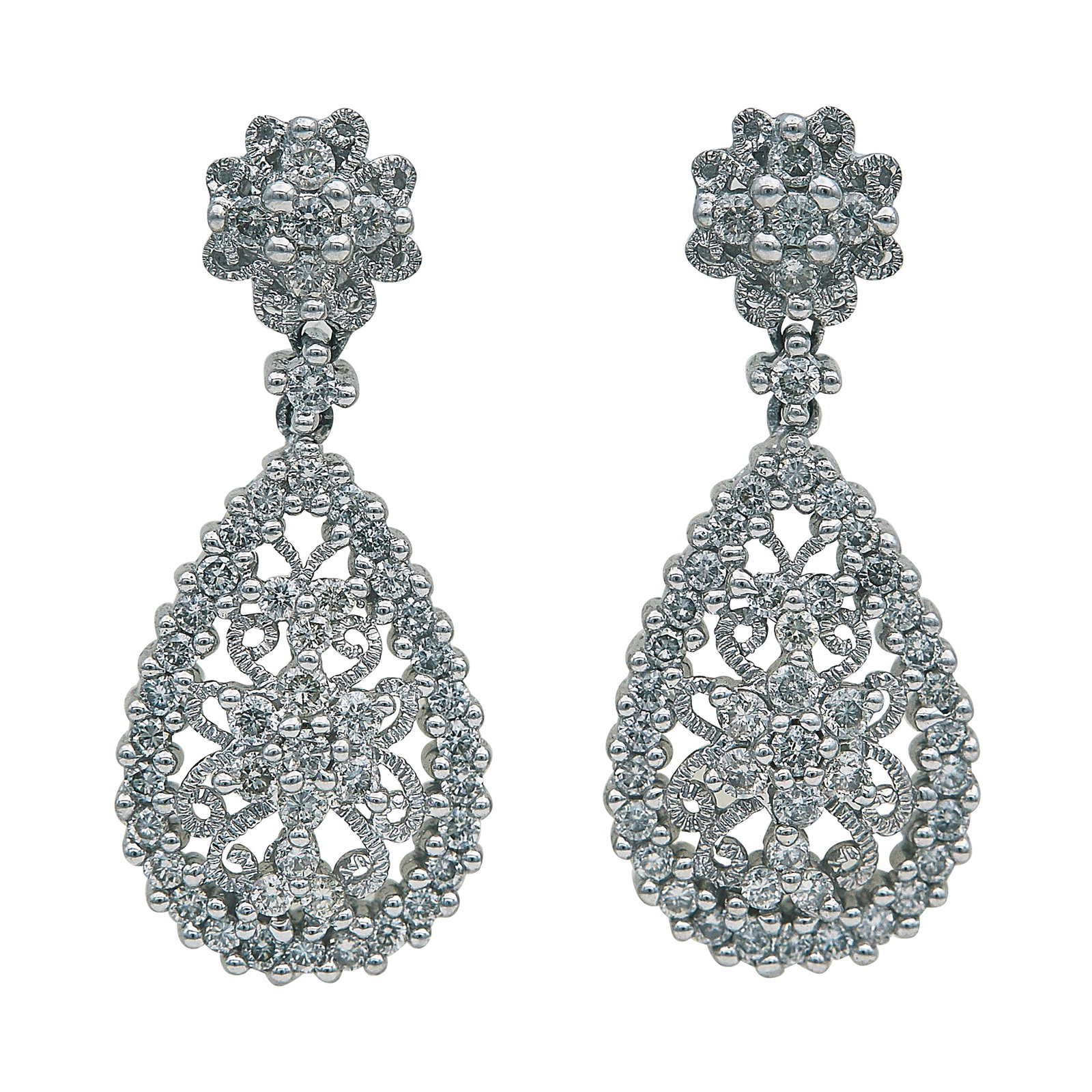 14K White Gold and Diamond Drop Earrings (1 of 3)
