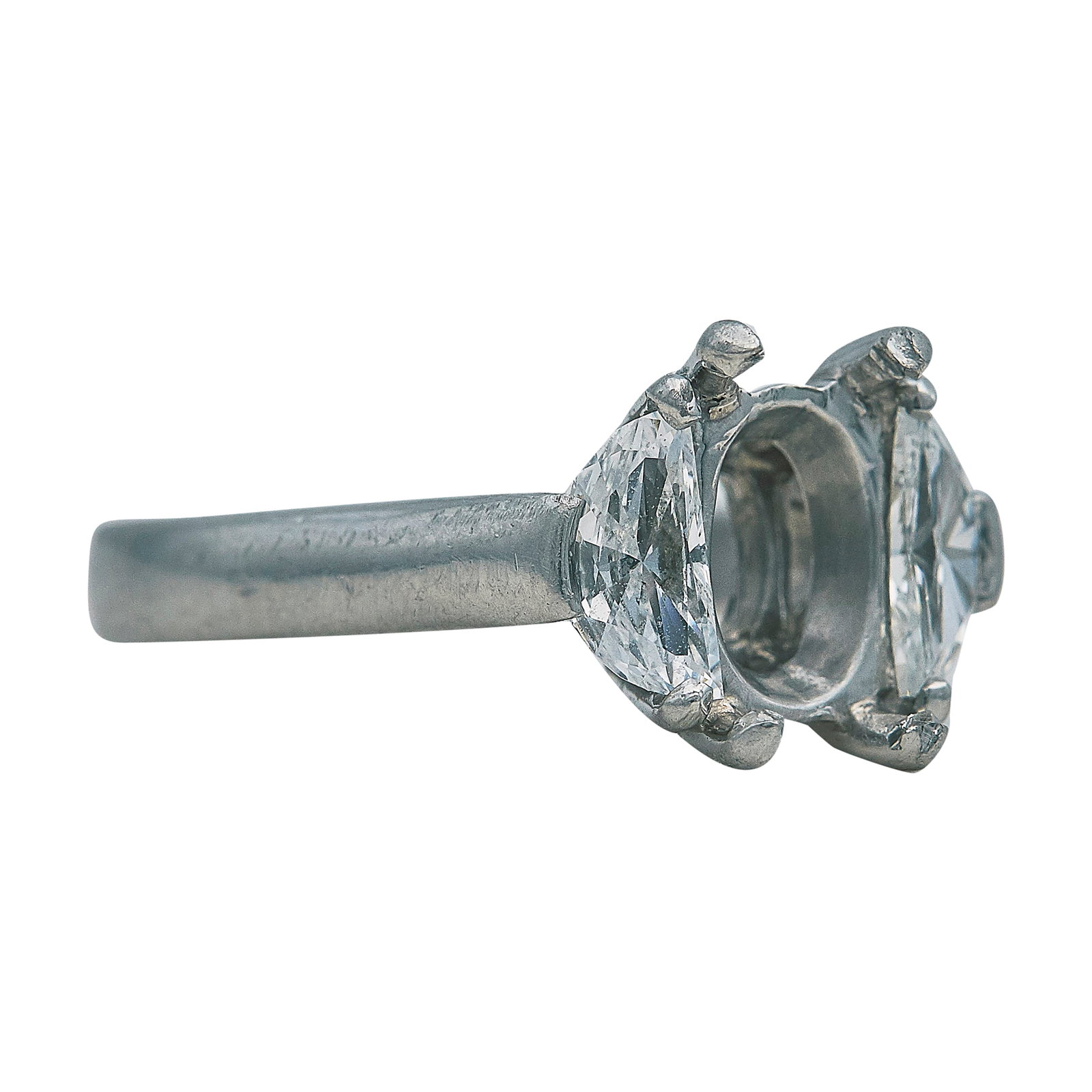 Platinum and Halfmoon Cut Diamond Ring Setting - 2