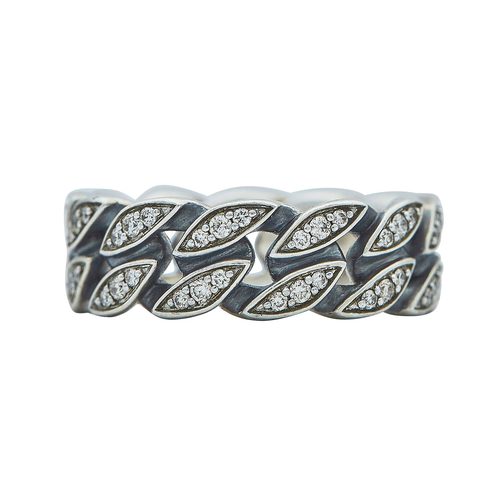 David Yurman Sterling Silver and Diamond Curb Chain Band Ring (1 of 3)