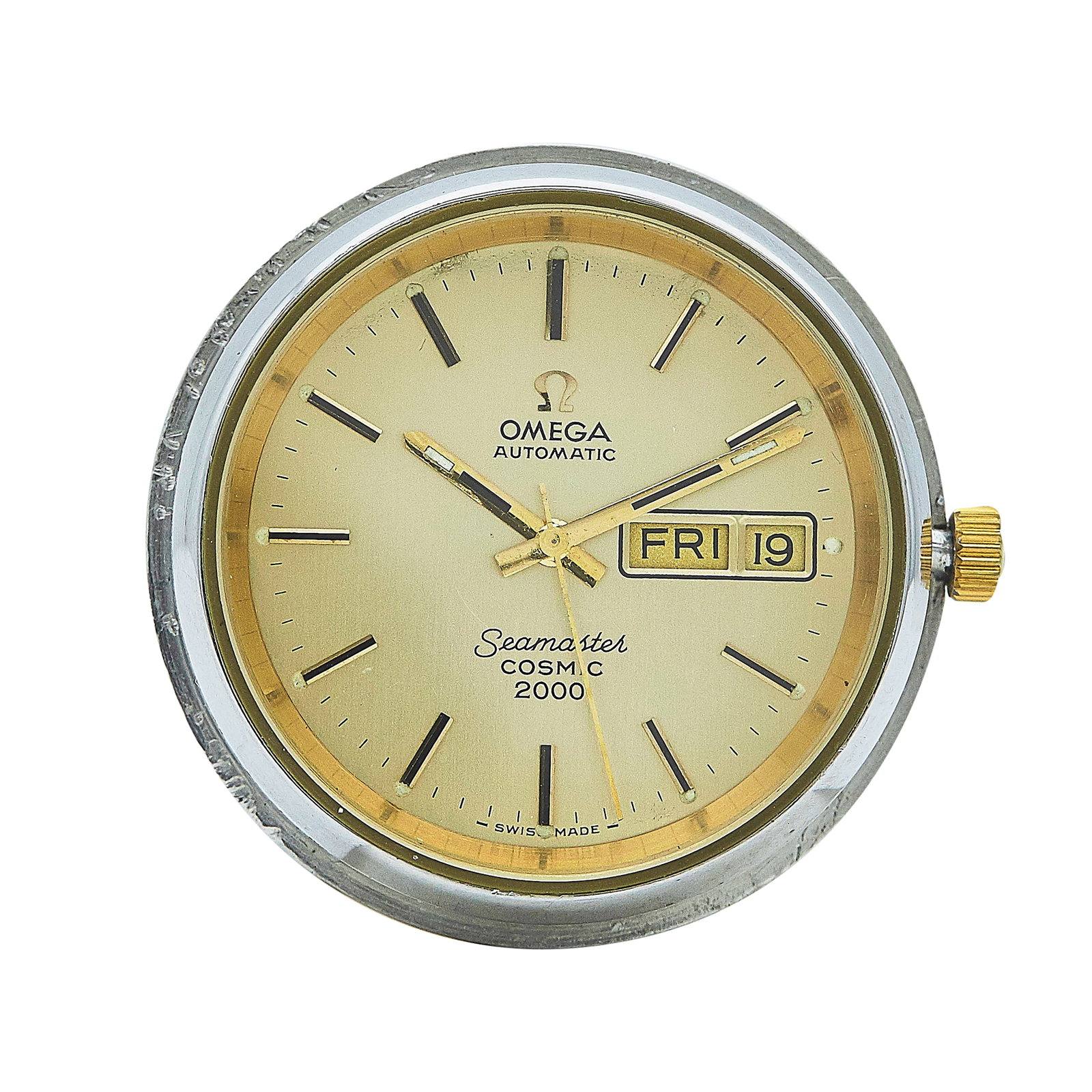 Omega Seamaster Cosmic 2000 Stainless Steel Watch Ref. 166.129, circa 1970: BRAND: Omega; STYLE: Seamaster Cosmic; REF. #: 166.129; CONDITION: Pre-owned, Very Good; YEAR: Circa 1970; ADDITIONAL COMMENTS: Watch head detaches, possible later outer case- not completely secure, S