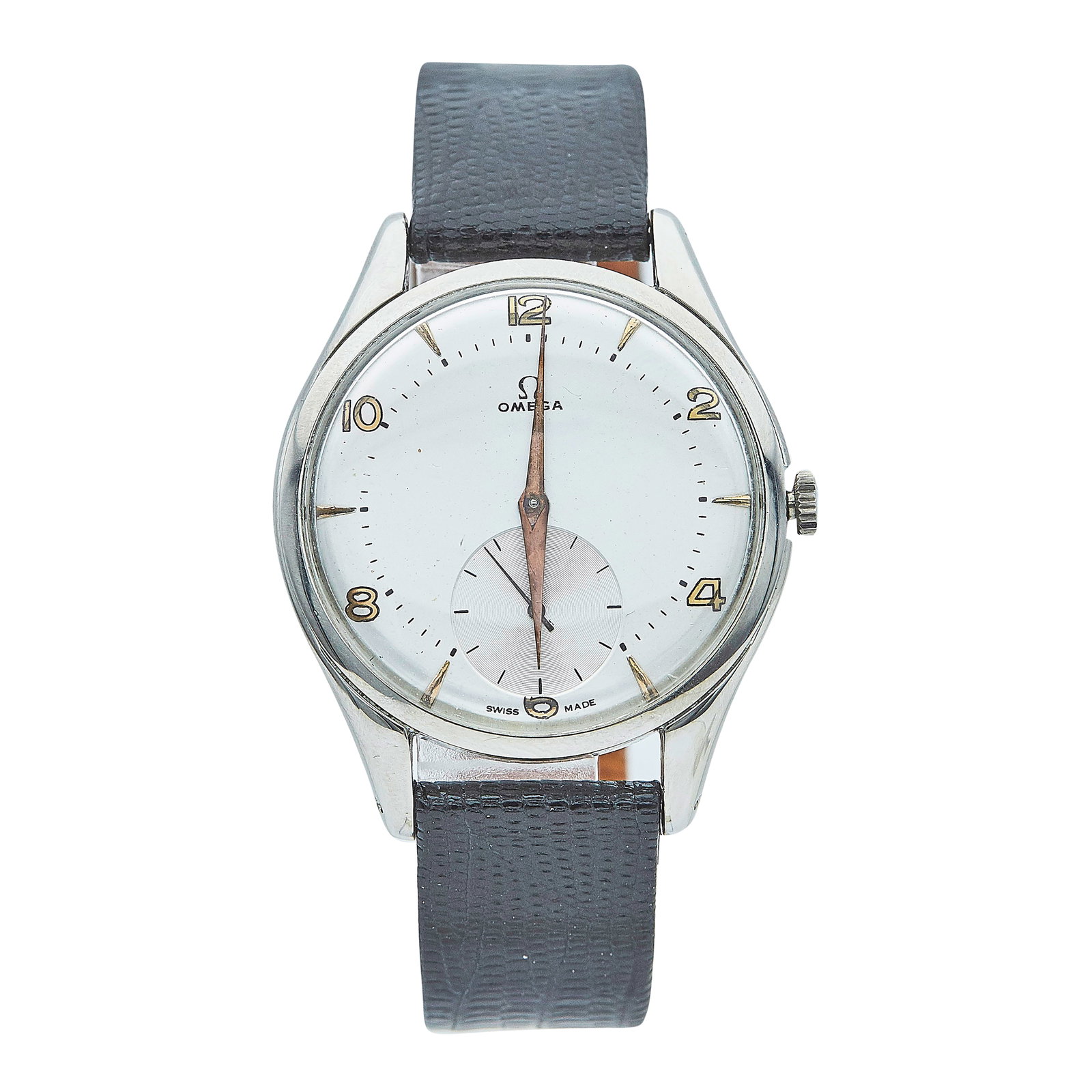 Omega Stainless Steel Watch Ref. 2505-15, circa 1960: BRAND: Omega; STYLE: .; REF. #: 2505-15; CONDITION: Pre-owned, Very Good; YEAR: Circa 1960; ADDITIONAL COMMENTS: Light scratches throughout watch, Light scratches on Hesalite crystal, Debris on dial,