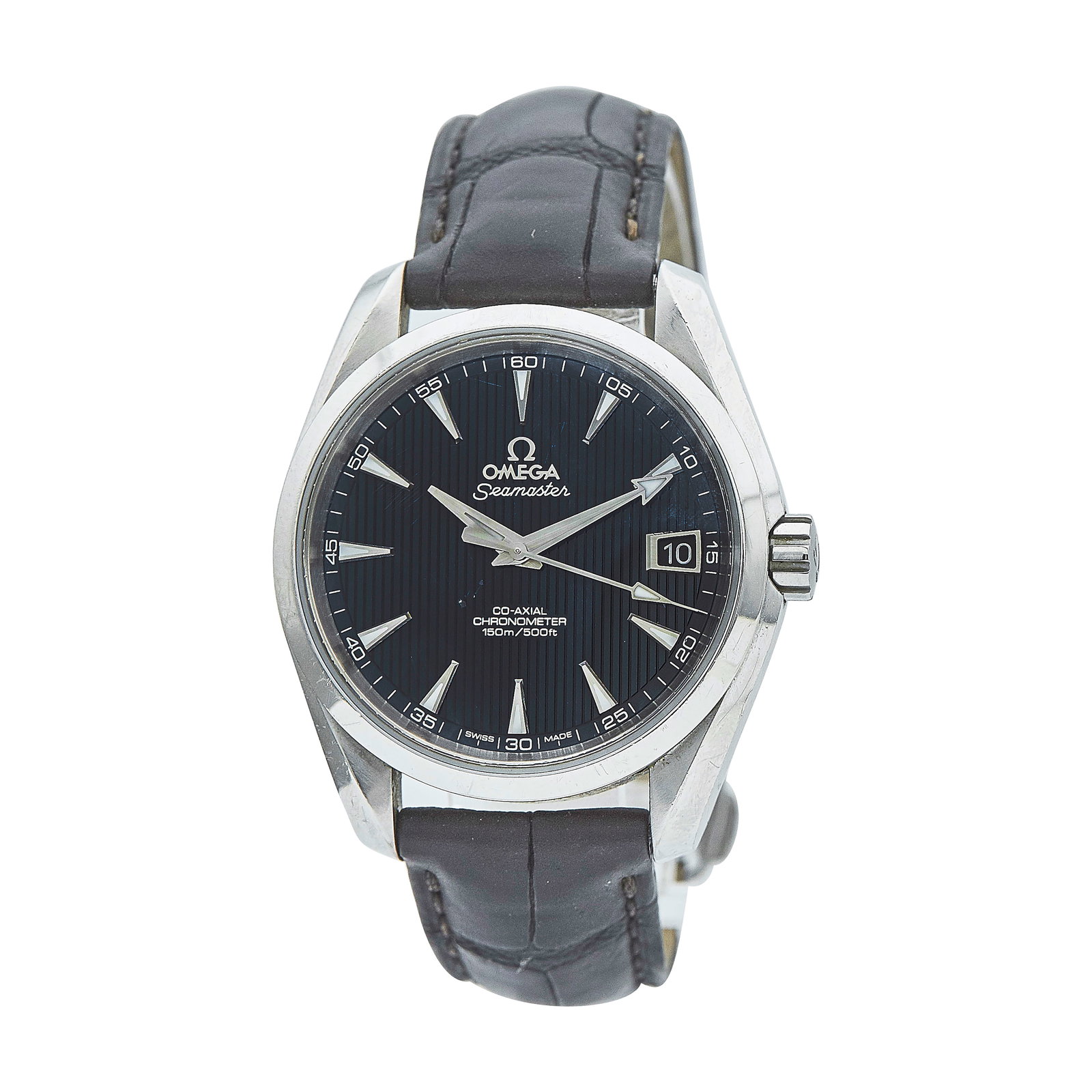 Omega Seamaster Aqua Terra Stainless Steel Watch Ref. 231.10.39.21.03.001, 2013: BRAND: Omega; STYLE: Seamaster Aqua Terra; REF. #: 231.10.39.21.03.001; CONDITION: Pre-owned, Good; YEAR: 2013; ADDITIONAL COMMENTS: Scratches throughout watch, Crystal with scratches and chips on edg