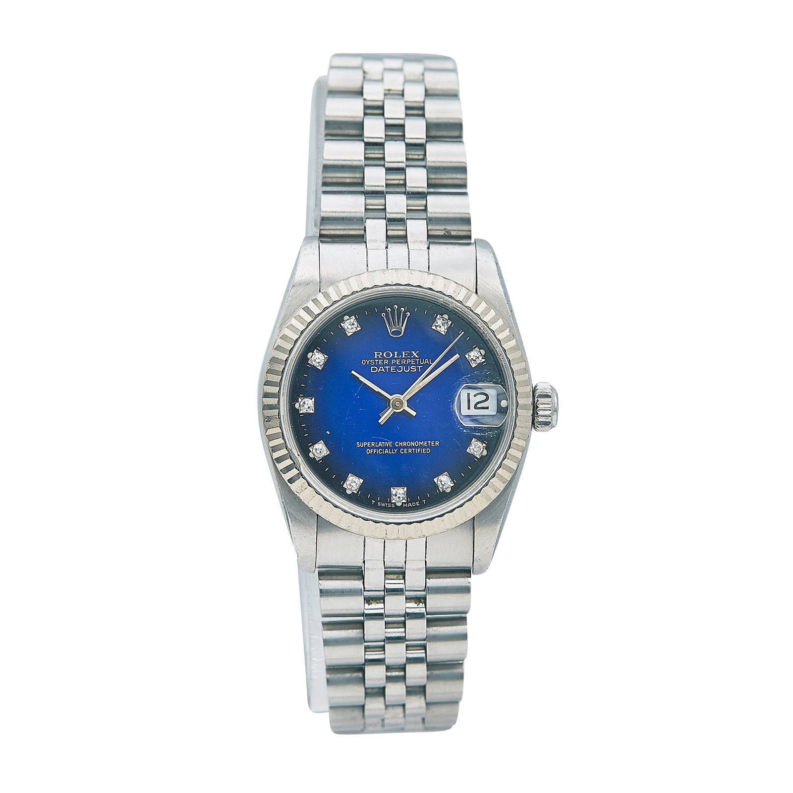Rolex Datejust 18K White Gold/SS Watch Ref. 68274, circa 1989: BRAND: Rolex; STYLE: Datejust; REF. #: 68274; CONDITION: Pre-owned, Good; YEAR: Circa 1989; ADDITIONAL COMMENTS: L serial, Scratches throughout watch, Scratches throughout crystal and chips throughout