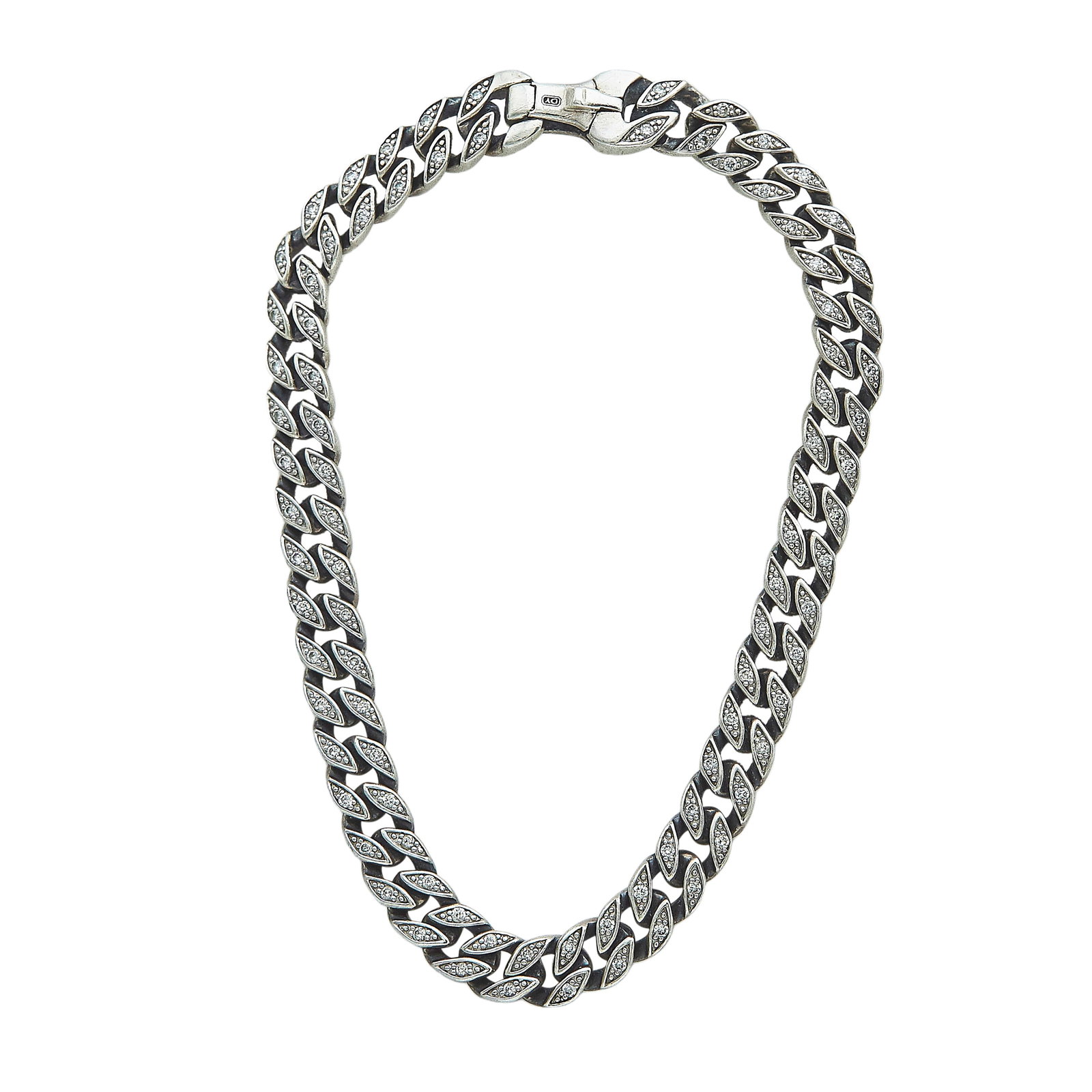 David Yurman Sterling Silver and Diamond Curb Link Bracelet (1 of 3)