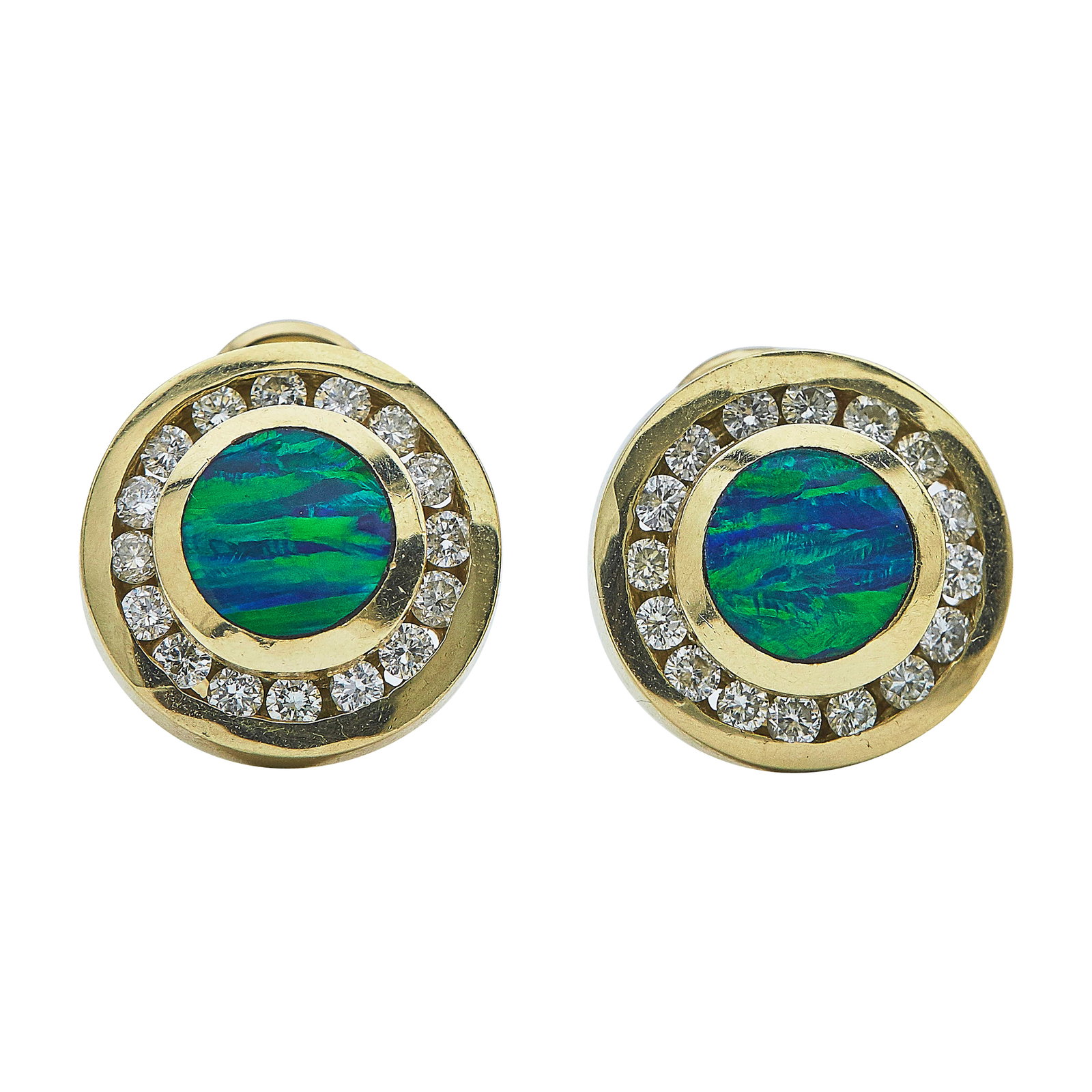 14K Yellow Gold Opal and Diamond Round Earrings (1 of 3)