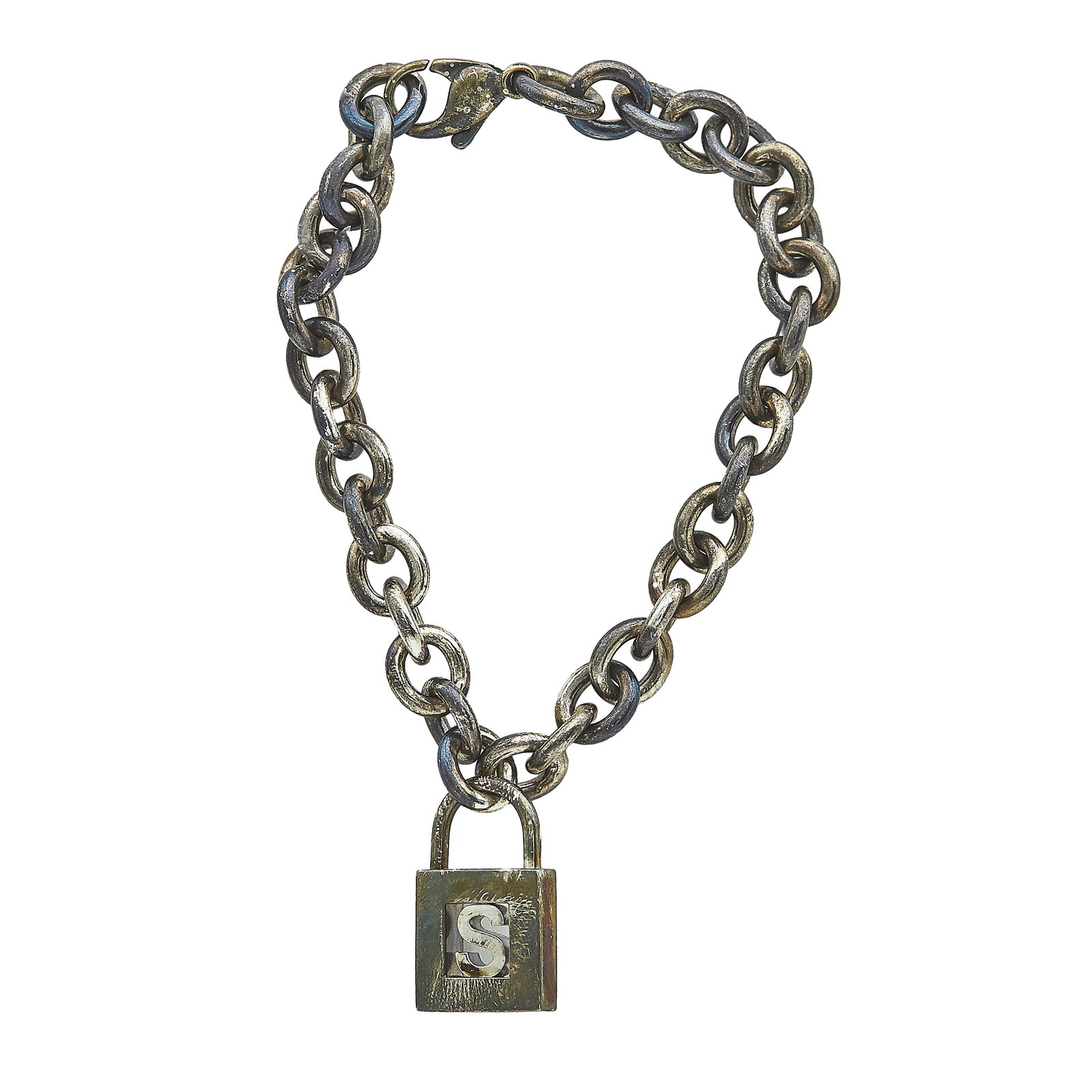 Tiffany & Co. Sterling Silver Lock Charm Bracelet: BRAND: Tiffany & Co.; METAL: Sterling Silver; STAMPED: © Tiffany & Co., 925; CONDITION: Pre-owned, Good; ITEM WEIGHT (GRAMS): 29.6 g; MEASUREMENTS: Bracelet 7 1/2 inches long