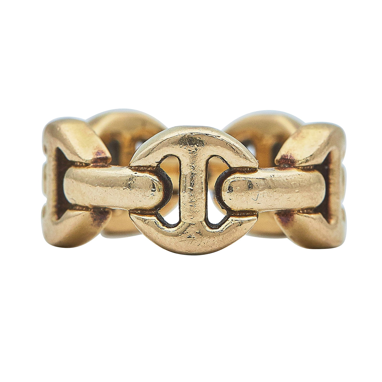 Hoorsenbuhs 18K Rose Gold Classic-Tri Link Band Ring: BRAND: Hoorsenbuhs; METAL: 18K Rose Gold; STAMPED: Maker's mark, 18K; CONDITION: Pre-owned, Very Good; ITEM WEIGHT (GRAMS): 12.58 g; MEASUREMENTS: Ring size 6, Ring 3/8 inch wide
