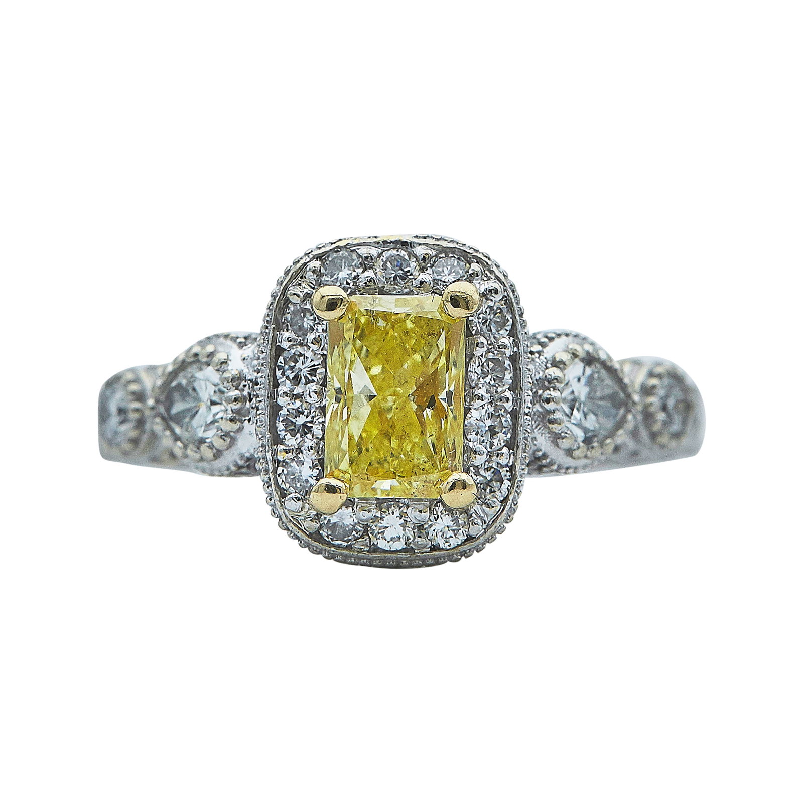 14K White Gold Fancy Intense Yellow Diamond and Diamond Ring (1 of 4)