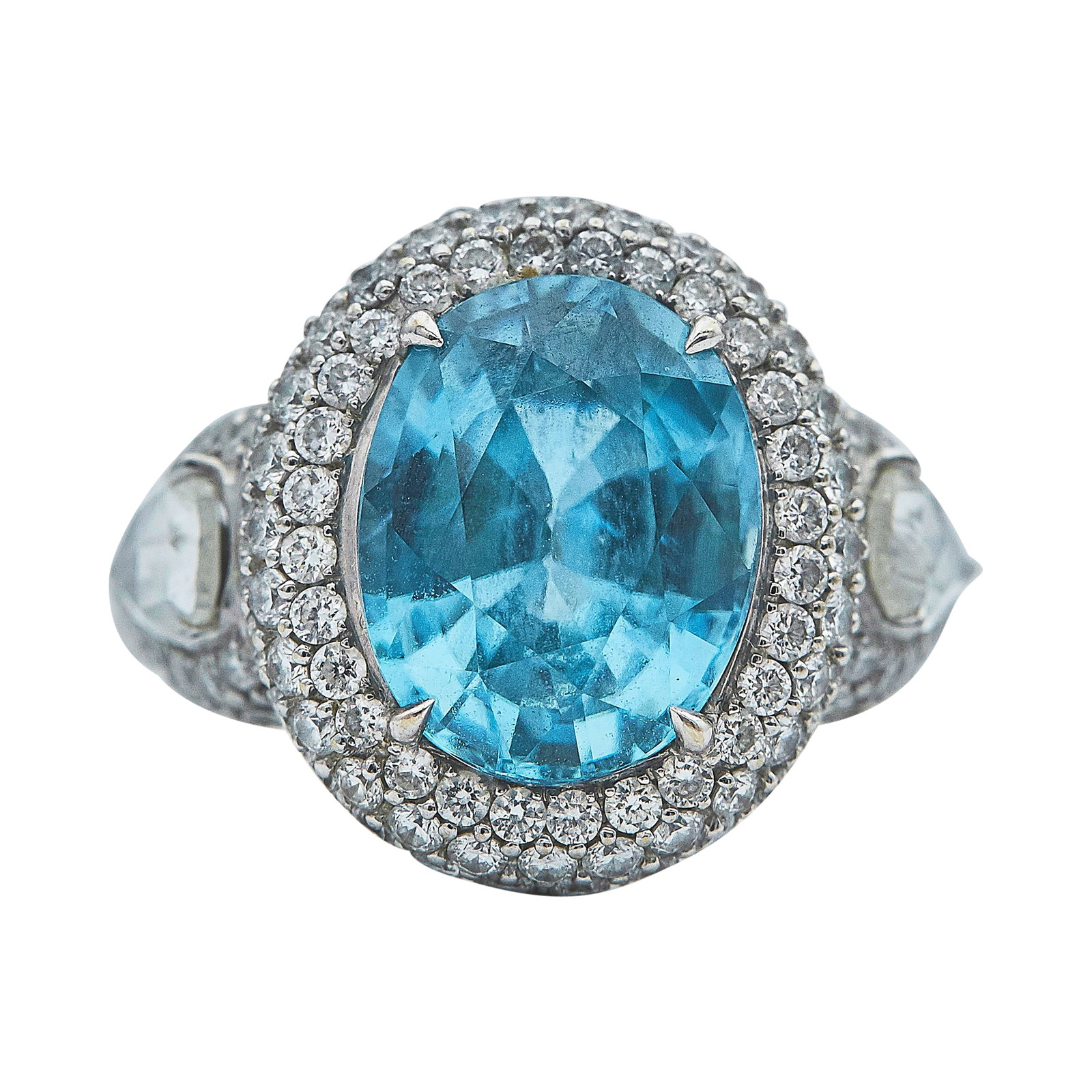18K White Gold Blue Zircon and Diamond Halo Ring (1 of 3)