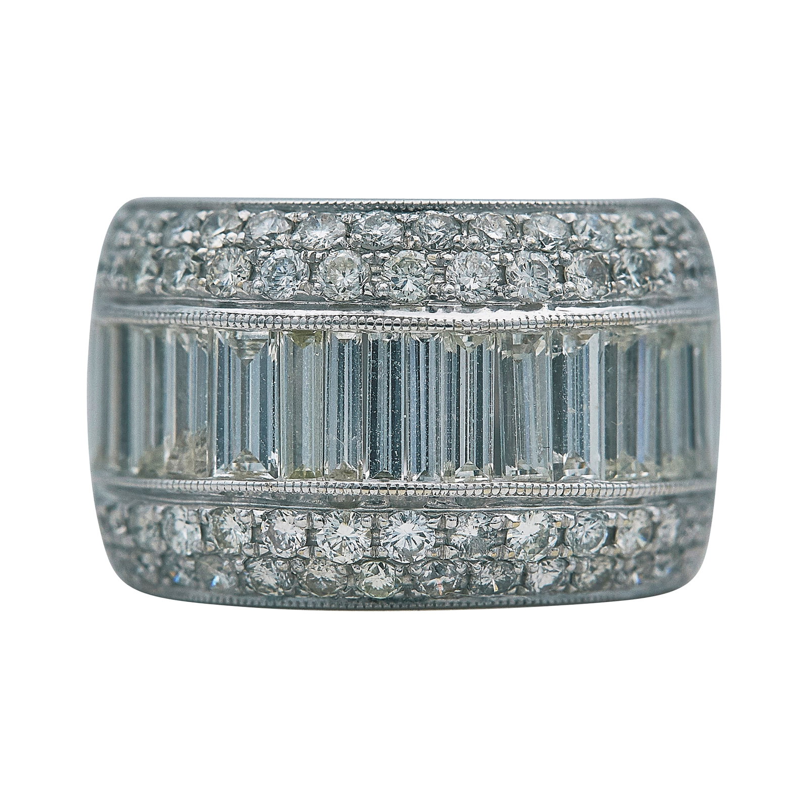 18K White Gold Baguette and Round Cut Diamond Ring (1 of 3)