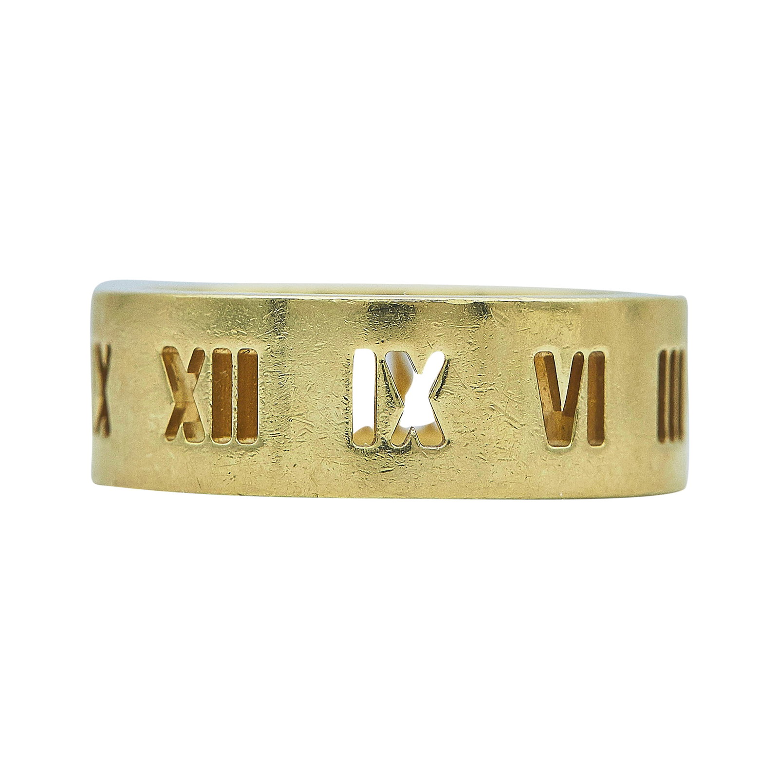 Tiffany & Co. Atlas 18K Yellow Gold Band Ring: BRAND: Tiffany & Co.; COLLECTION: Atlas; METAL: 18K Yellow Gold; STAMPED: © ATLAS, TIFFANY & CO., AU750, ITALY; CONDITION: Pre-owned, Good; ITEM WEIGHT (GRAMS): 12.28 g; MEASUREMENTS: Ring size 10 1/