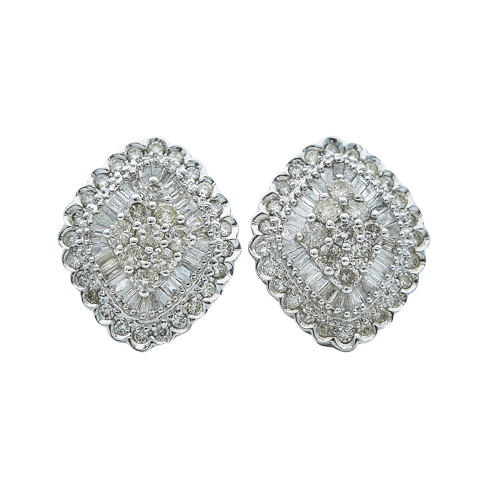 18K White Gold and Diamond Cluster Earrings (1 of 3)