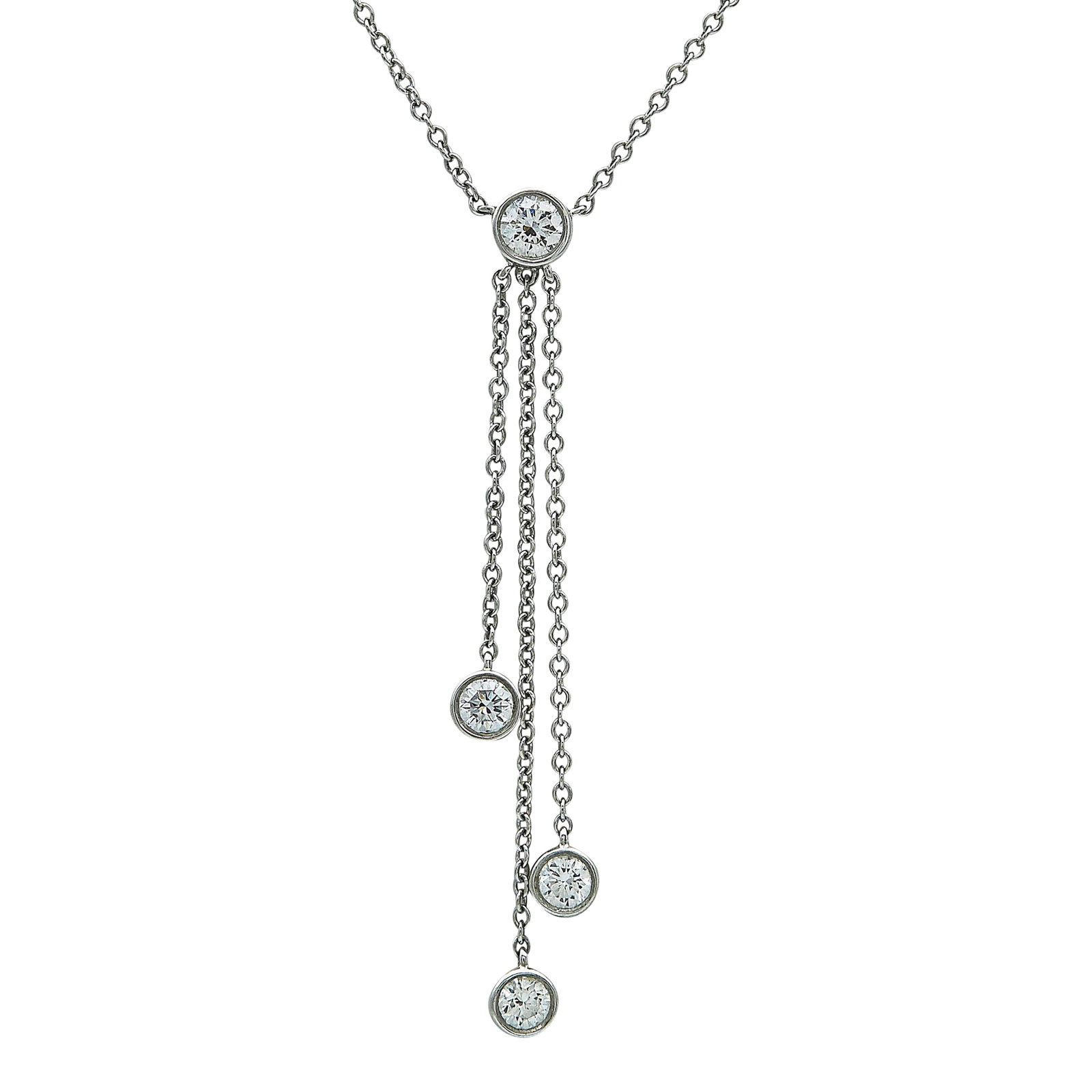 Platinum and Bezel Set Diamond Drop Necklace (1 of 3)