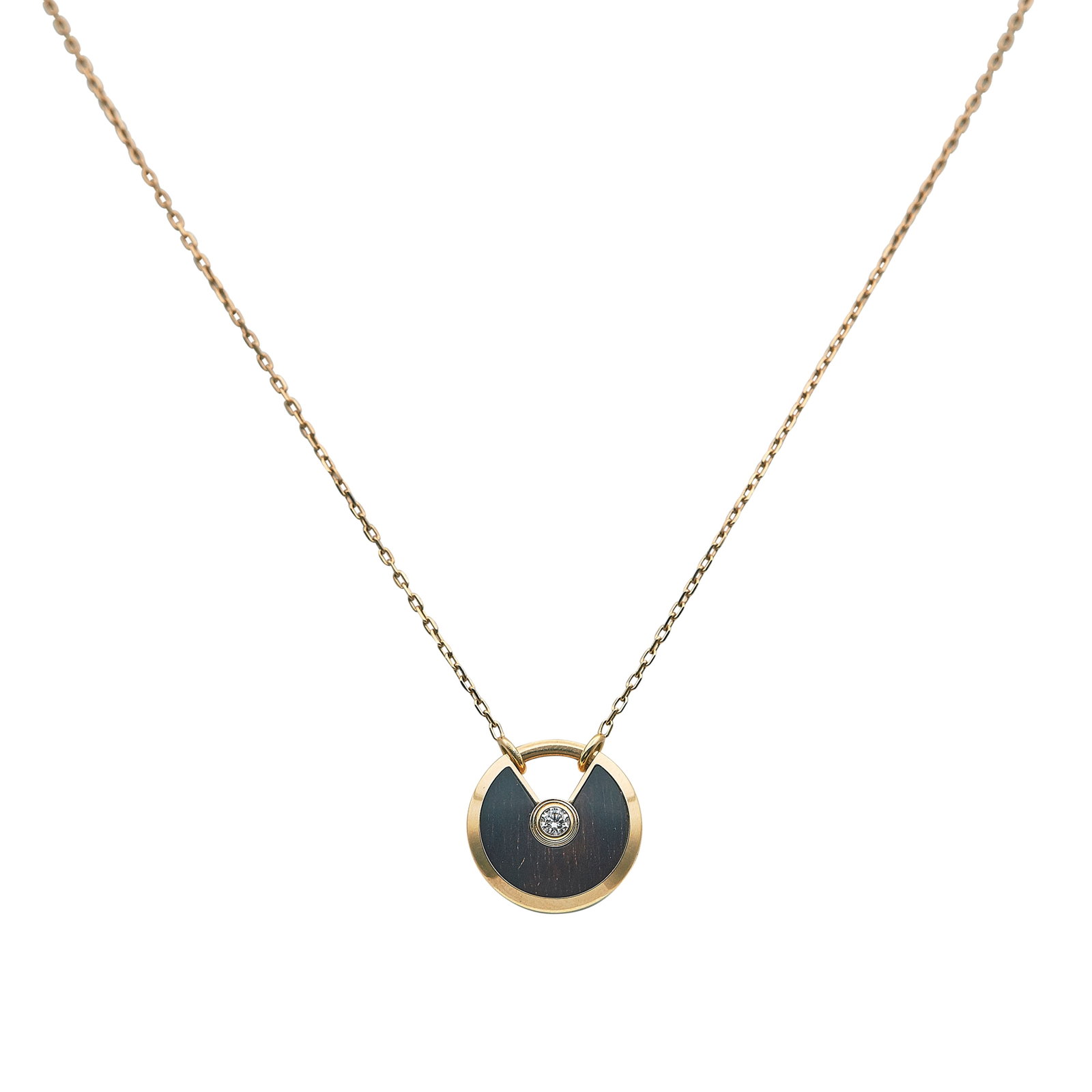 Cartier Amulette 18K Rose Gold Wood and Diamond Pendant Necklace (1 of 4)