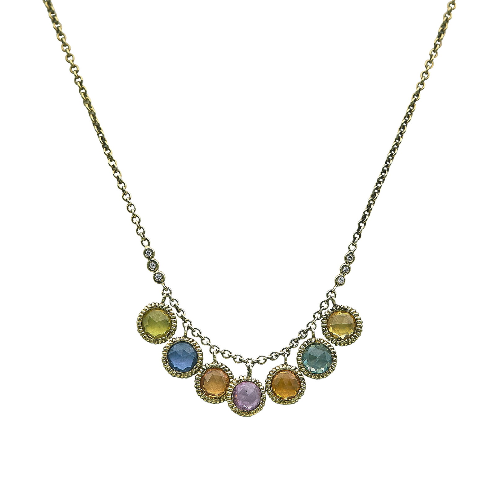 18K Yellow Gold Multi-Colored Sapphire and Diamond Necklace (1 of 4)