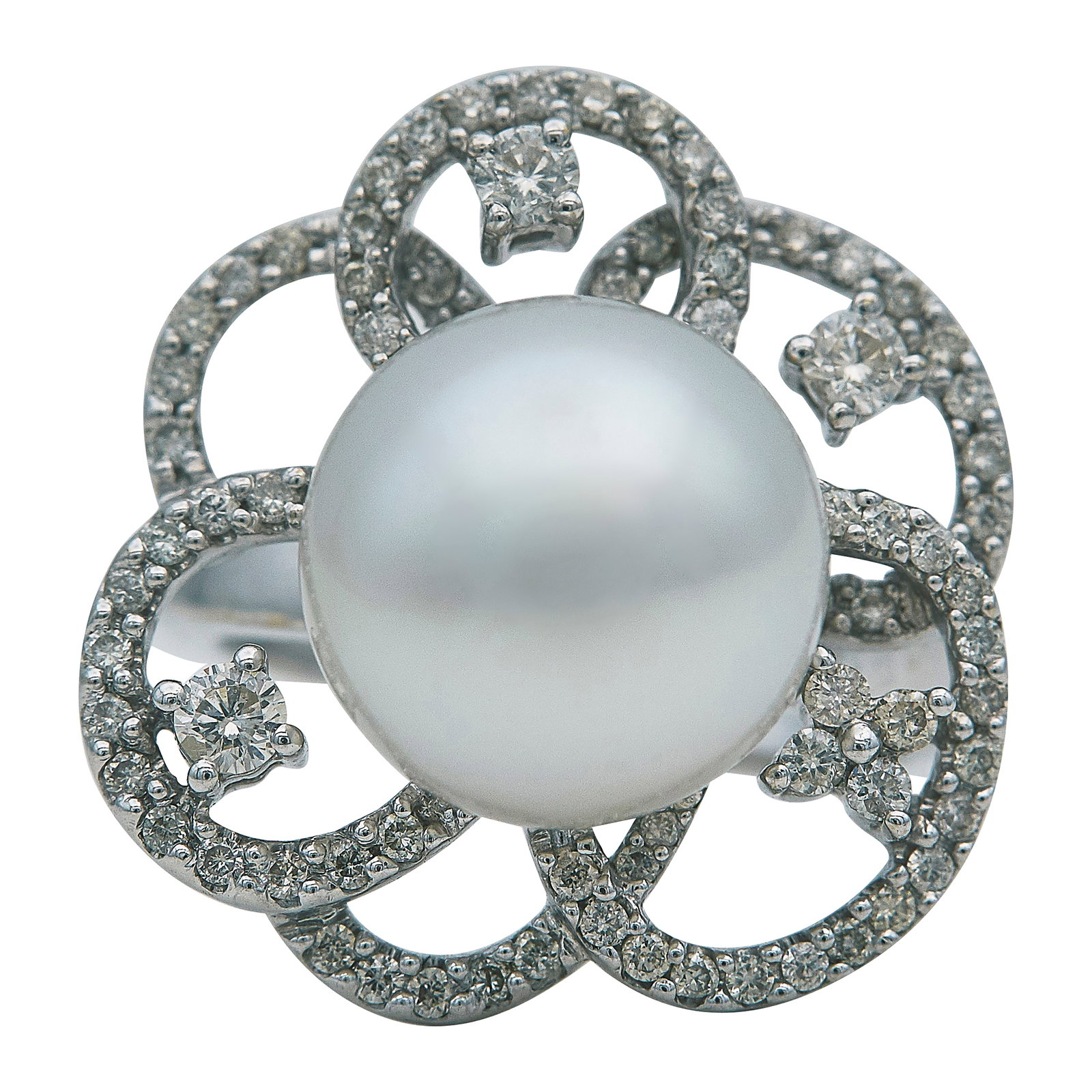 14K White Gold Pearl and Diamond Ring (1 of 3)