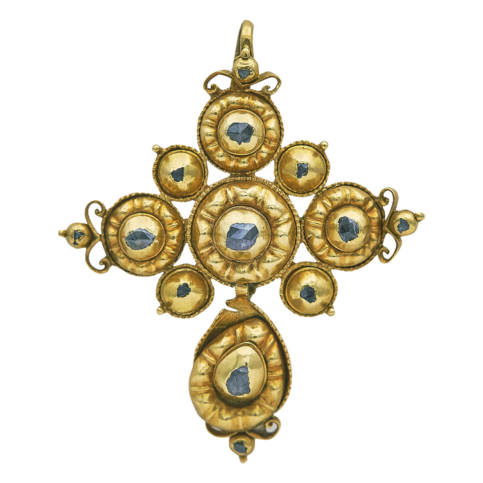 Antique Style 20K Yellow Gold and Rose-Cut Diamond Cross Pendant (1 of 3)