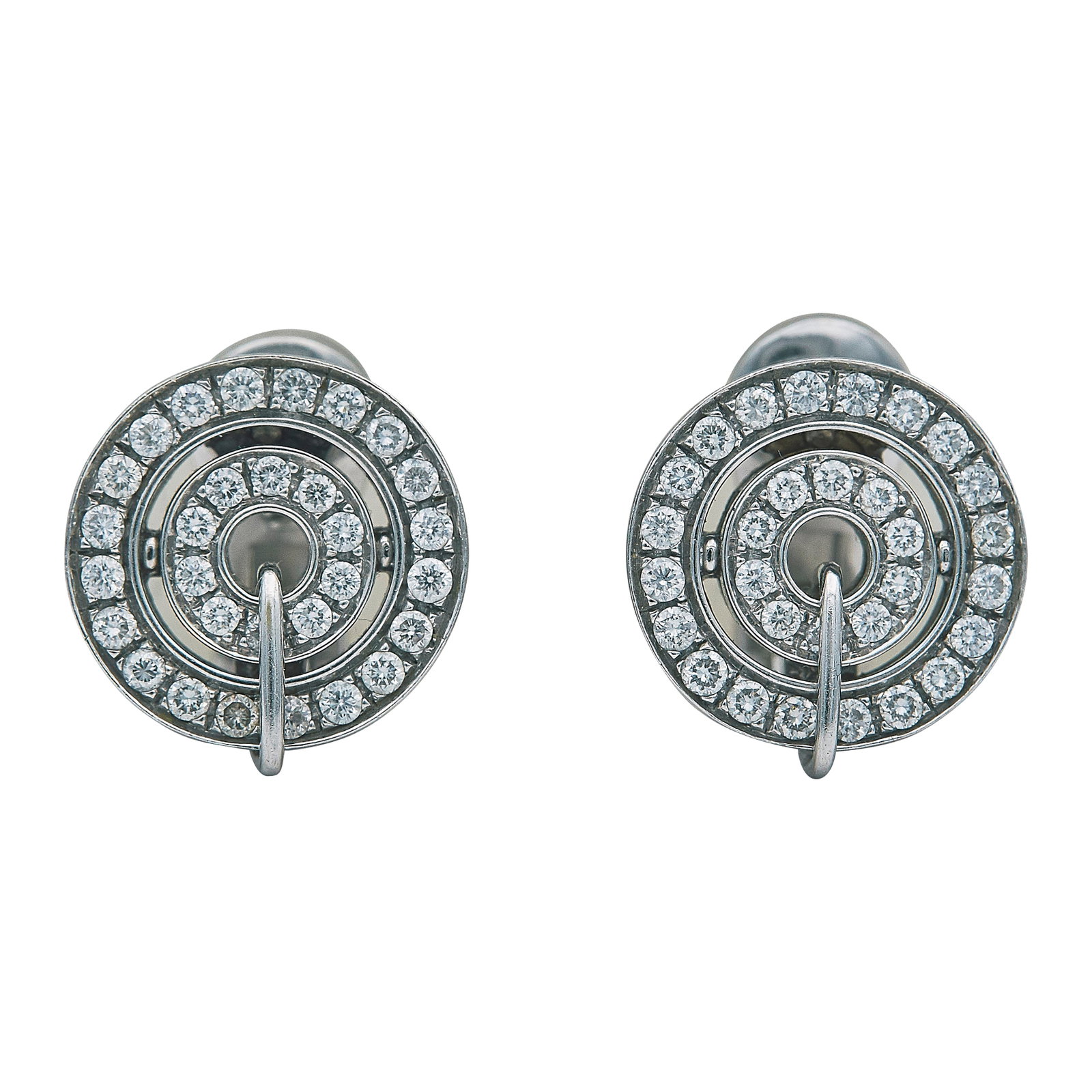 Bvlgari Bulgari Astrale 18K White Gold and Diamond Circle Earrings: BRAND: Bulgari; COLLECTION: Astrale; METAL: 18K White Gold; APPROXIMATE TOTAL DIAMOND WEIGHT: 0.90 ctw; STAMPED: Bvlgari, 750, Italian Workshop Mark, Made in Italy; TESTED: 18K White Gold; CONDITION: 