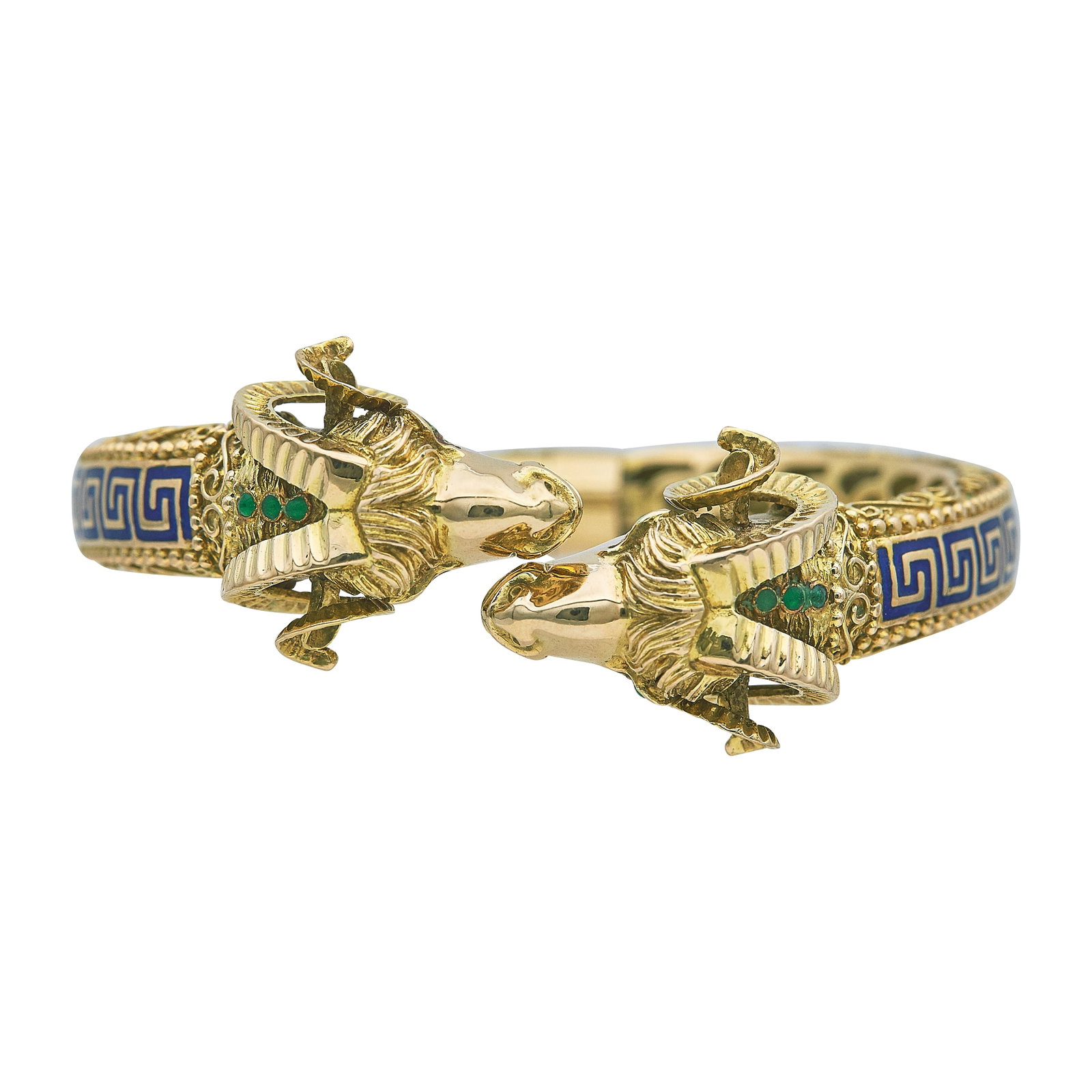 18K Yellow Gold and Enamel Hinged Ram Bracelet and Ring Set (1 of 6)