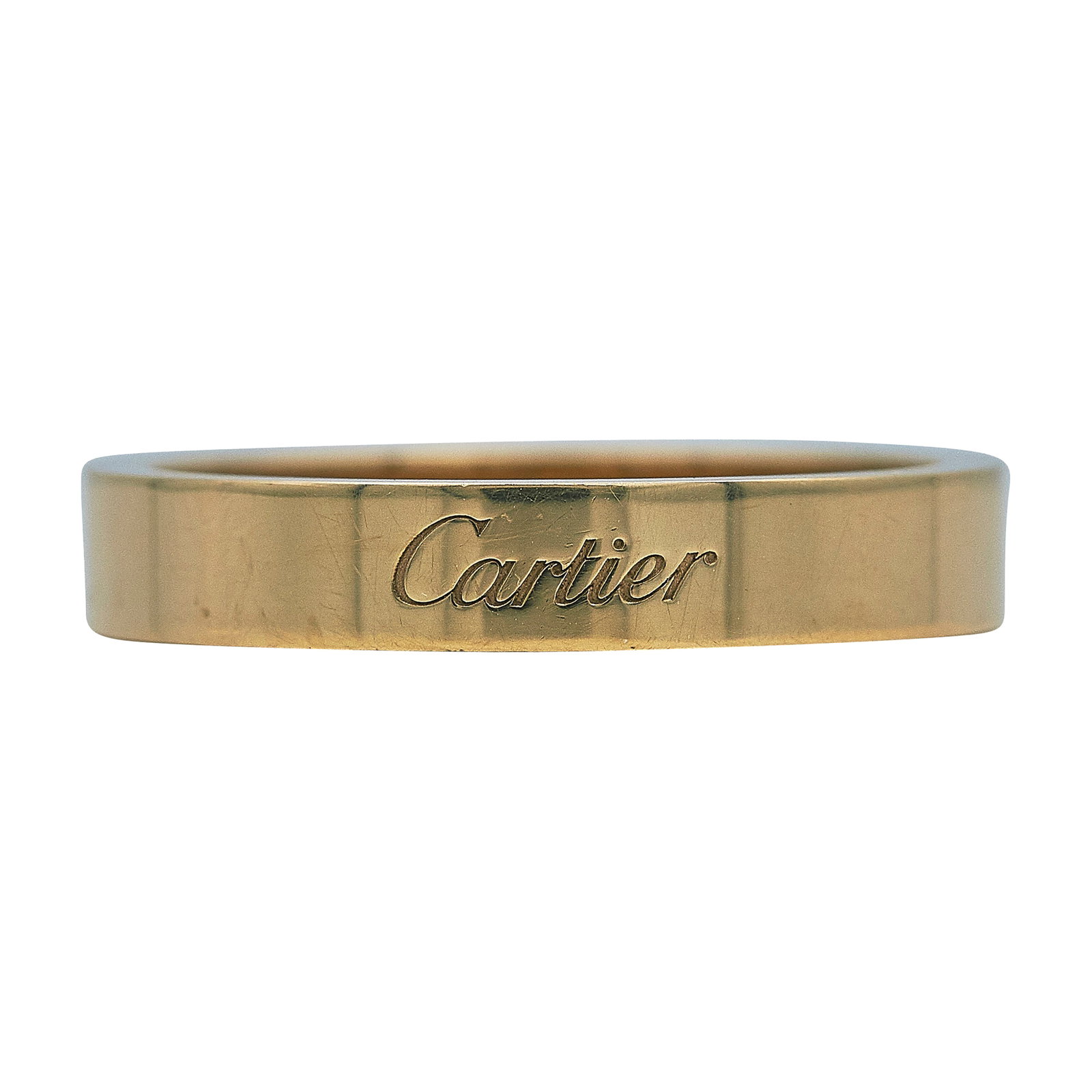 Cartier C de Cartier 18K Yellow Gold Band Ring: BRAND: Cartier; COLLECTION: C de Cartier; METAL: 18K Yellow Gold; STAMPED: Au750, 61, ©, serial number; CONDITION: Pre-owned, Good; ITEM WEIGHT (GRAMS): 5.86 g; MEASUREMENTS: Cartier ring size 61, US