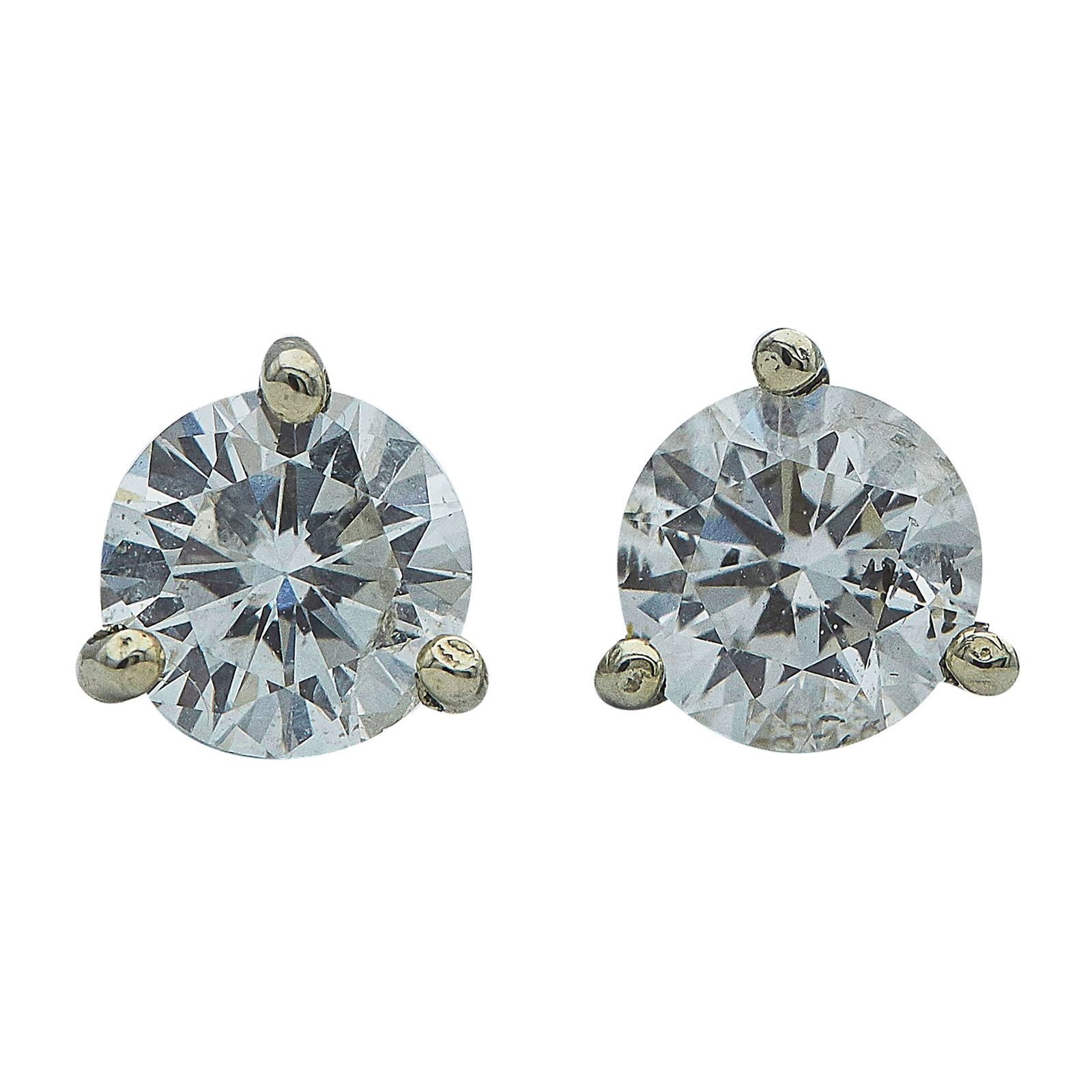 14K White Gold and Round Brilliant Cut Diamond Stud Earrings (1 of 3)