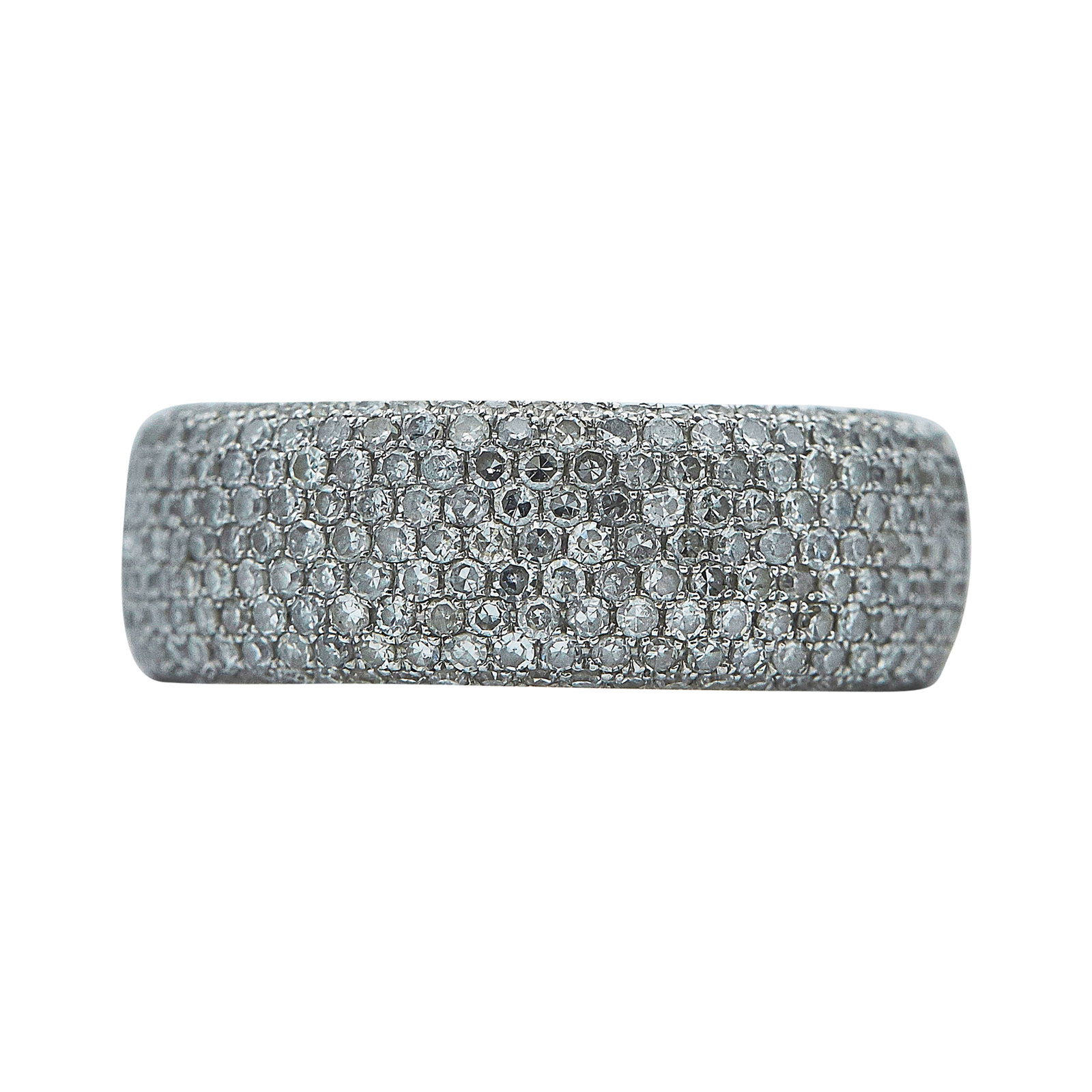 EFFY 14K White Gold and Diamond Pave Band Ring: BRAND: EFFY; METAL: 14K White Gold; APPROXIMATE TOTAL DIAMOND WEIGHT: 1 ctw; STAMPED: 14K, EFFY; CONDITION: Pre-owned, Very Good; ITEM WEIGHT (GRAMS): 6.3 g; MEASUREMENTS: Ring size 7