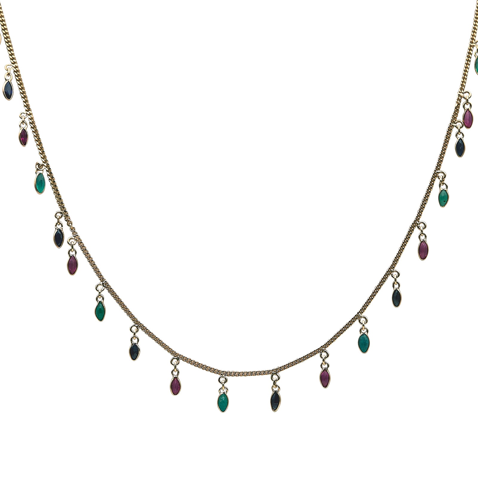 14K Yellow Gold Ruby, Sapphire, and Emerald Necklace and Bracelet Set (1 of 8)