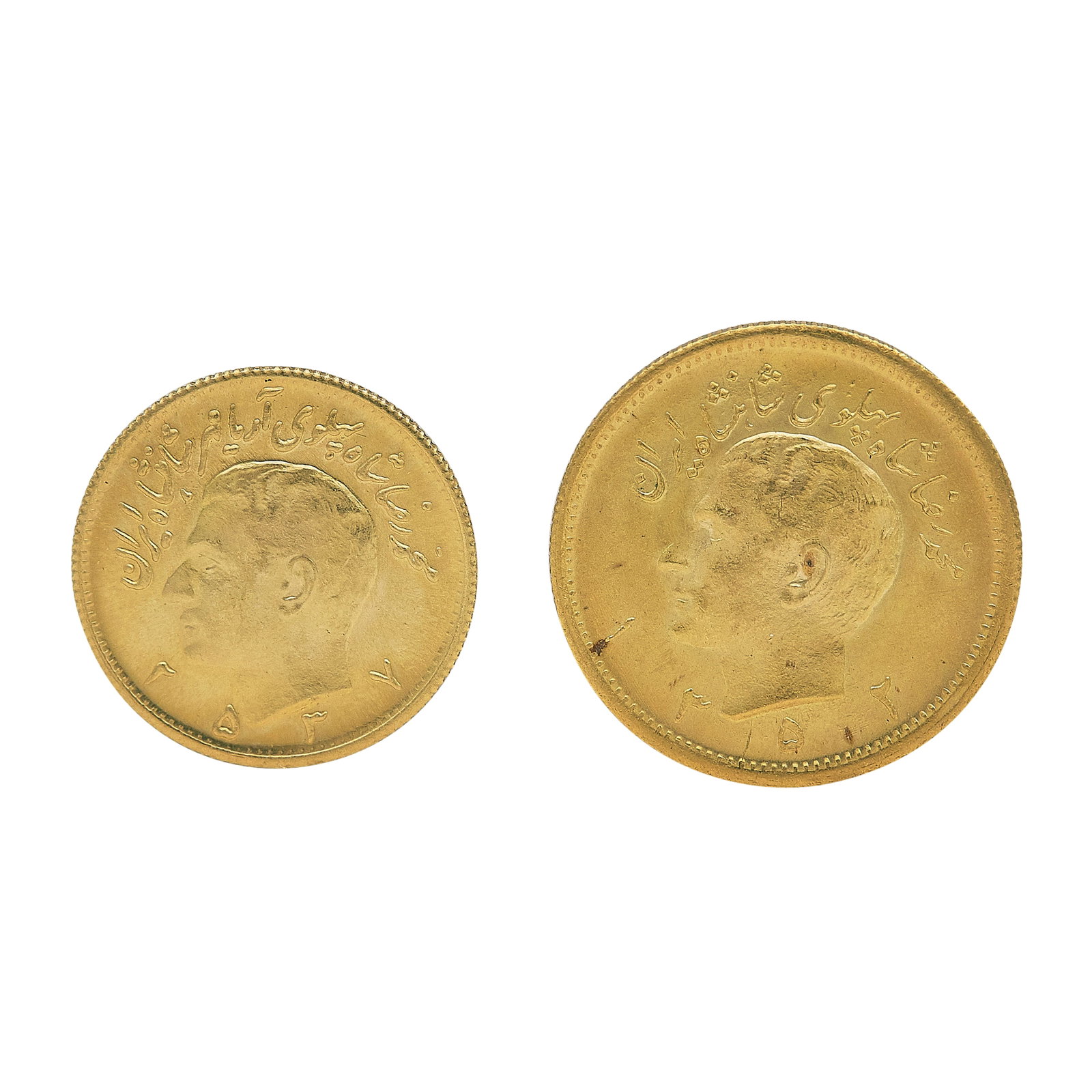 Two Reza Pahlavi 22K YG Fine Gold Coins: METAL: 22K Yellow Gold; ITEM WEIGHT (GRAMS): 12.2 g