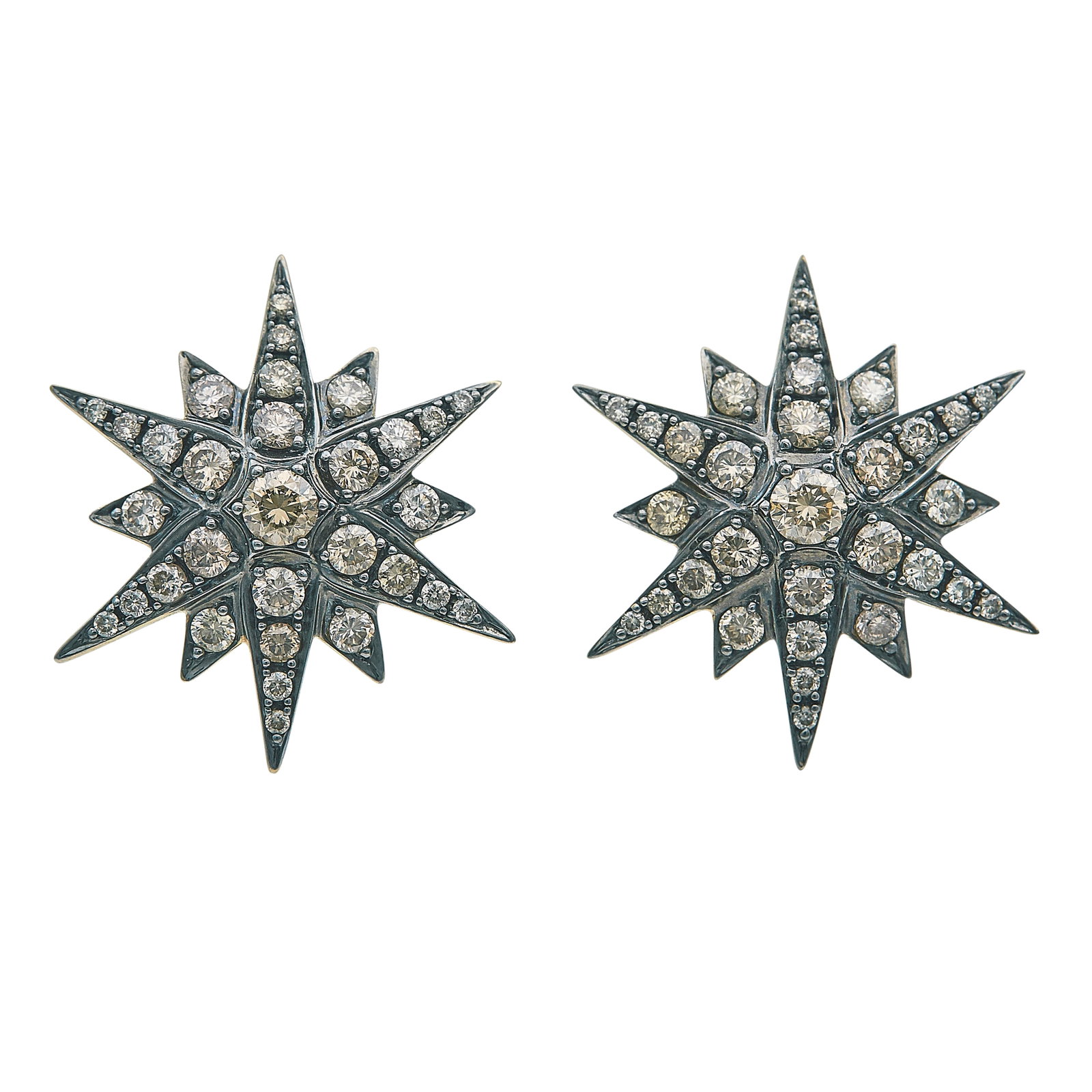 H. Stern 18K Yellow and White Gold Diamond Star Earrings: BRAND: H. Stern; METAL: 18K Yellow Gold/White Gold; APPROXIMATE TOTAL DIAMOND WEIGHT: 1.60 ctw; STAMPED: 750, Maker's Mark; CONDITION: Pre-owned, Very Good; ITEM WEIGHT (GRAMS): 10.7 g; MEASUREMENTS: 
