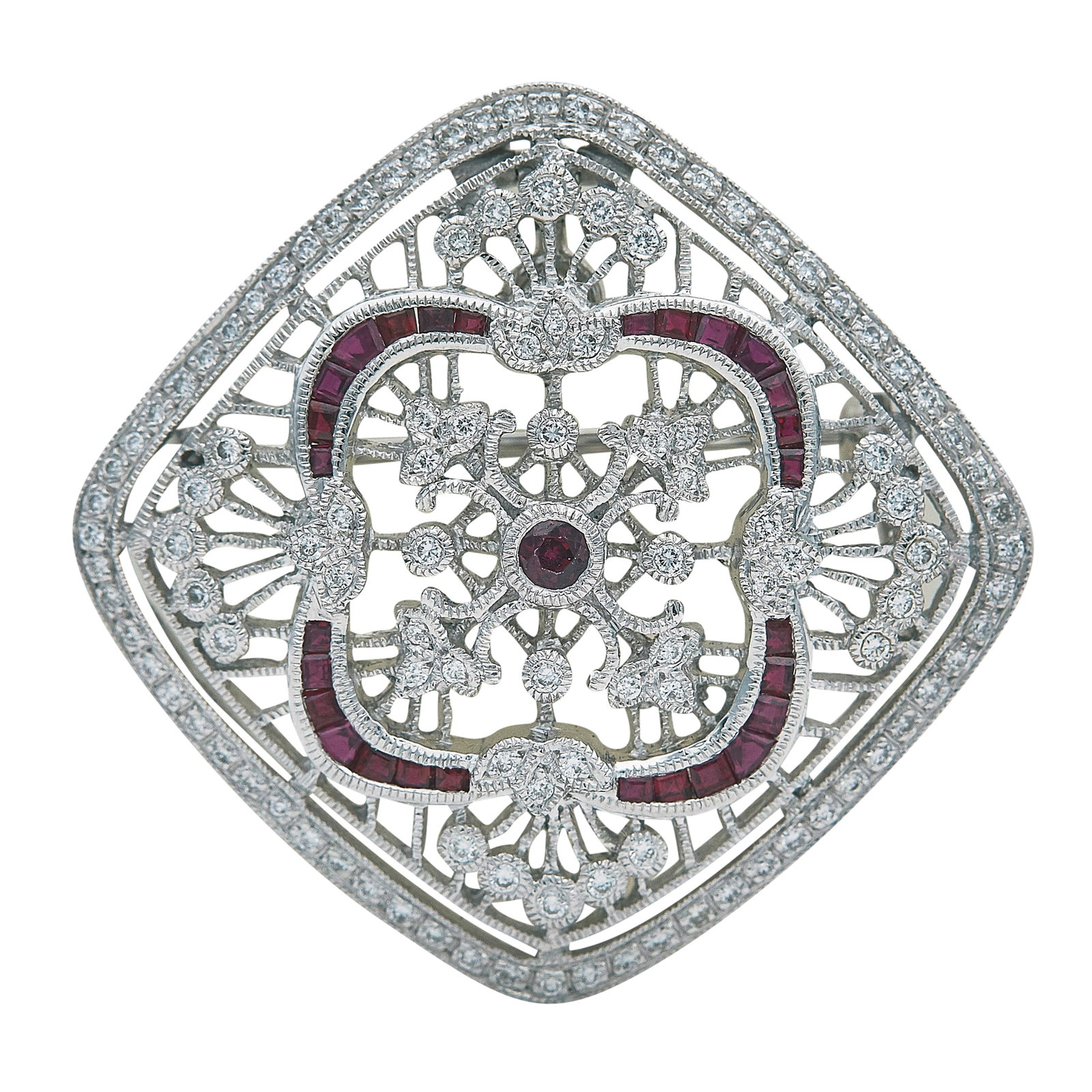 18K White Gold Ruby and Diamond Pendant Brooch (1 of 3)