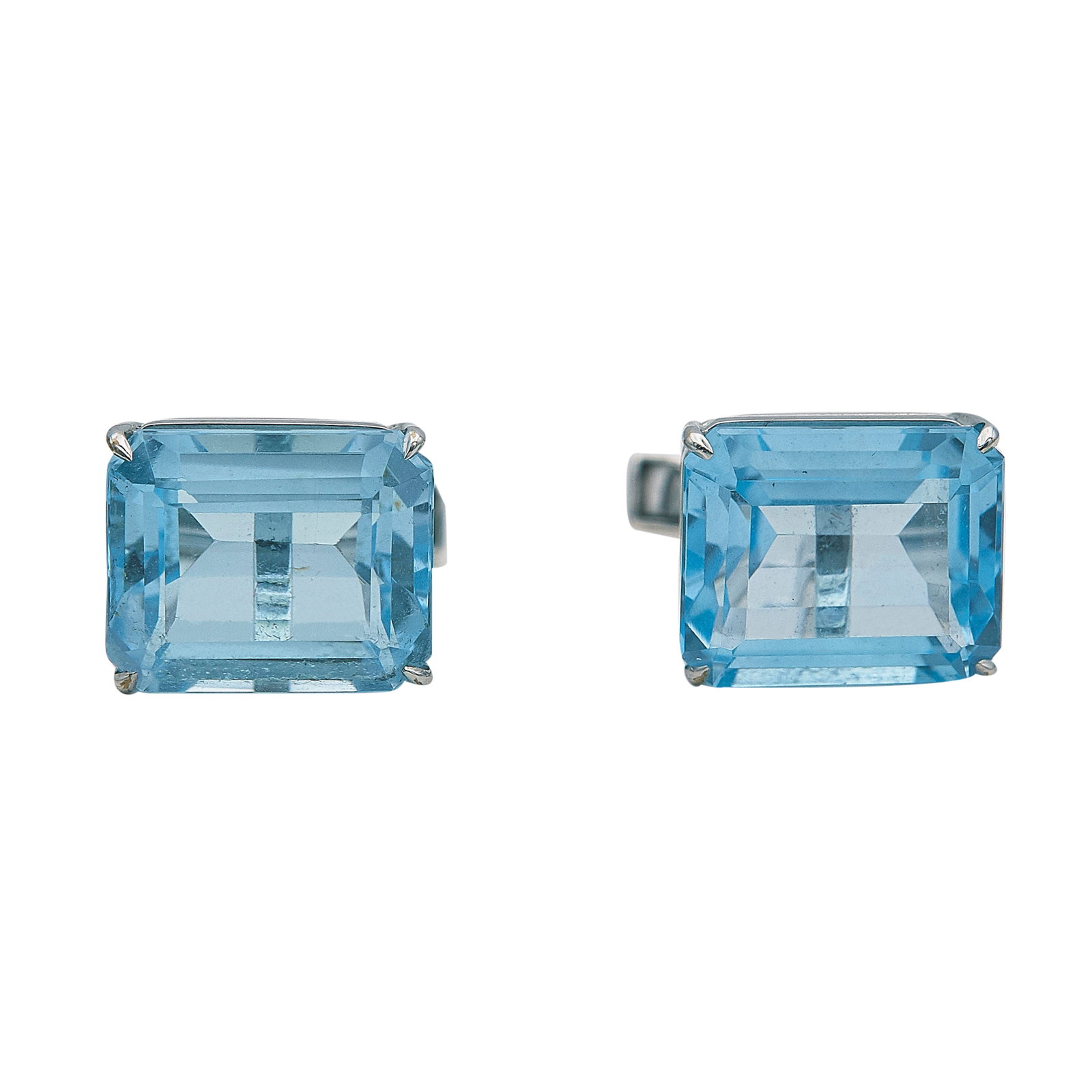 Amsterdam Sauer 18K White Gold Blue Topaz Cufflinks and Tie Pin Set: BRAND: Amsterdam Sauer; METAL: 18K White Gold; GEMSTONES: Blue Topaz approx. total weight 16.86 carats, Weight estimated by formula; STAMPED: Cufflinks marked: 18K, Maker's Mark; TESTED: 18K White Gol