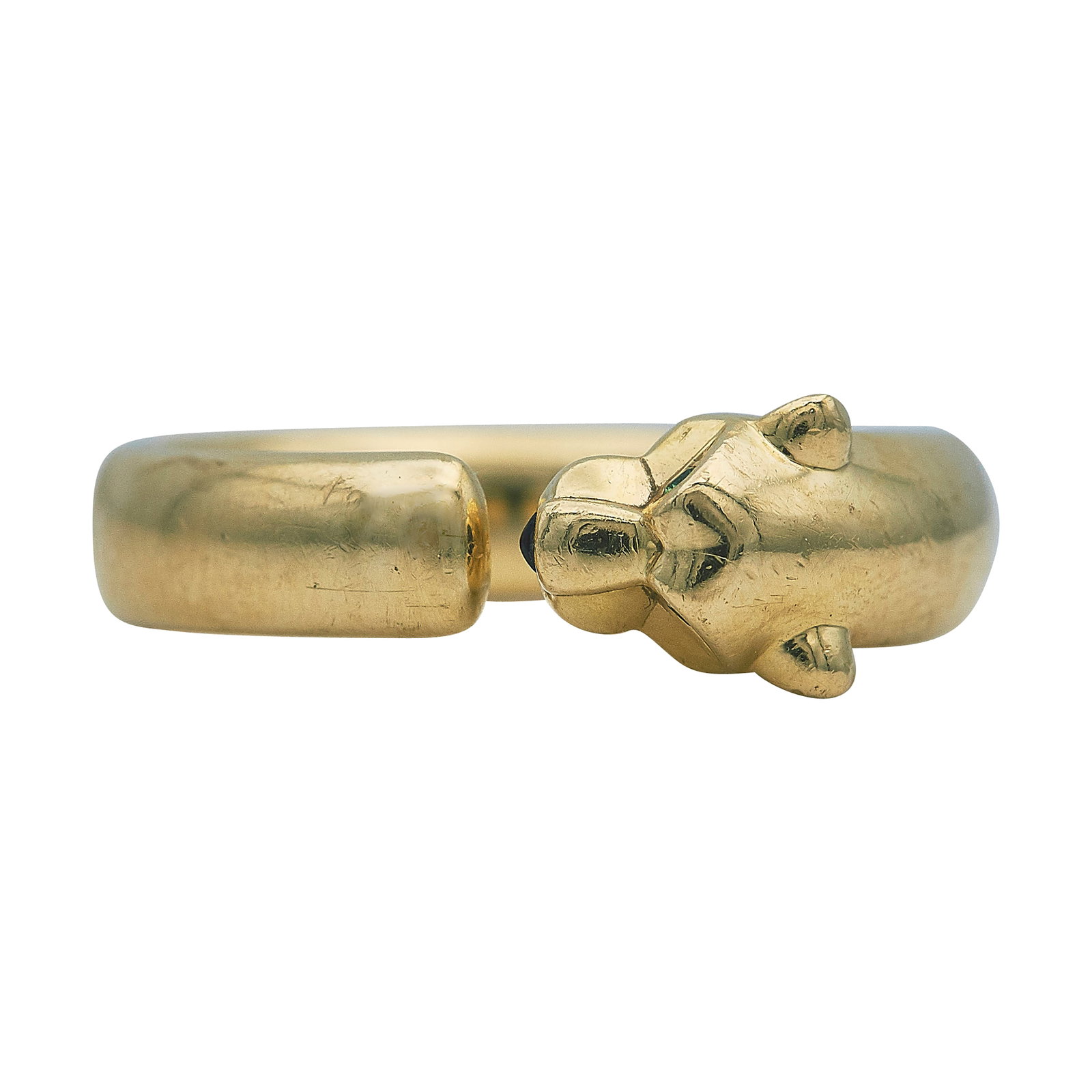 Cartier Panthère de Cartier Small Model 18K Yellow Gold, Tsavorite, and Onyx Ring: BRAND: Cartier; COLLECTION: Panthère de Cartier; METAL: 18K Yellow Gold; GEMSTONES: Tsavorite, Onyx; STAMPED: © Cartier, 54, Au750, serial number, maker's mark; CONDITION: Pre-owned, Very Good; ITEM