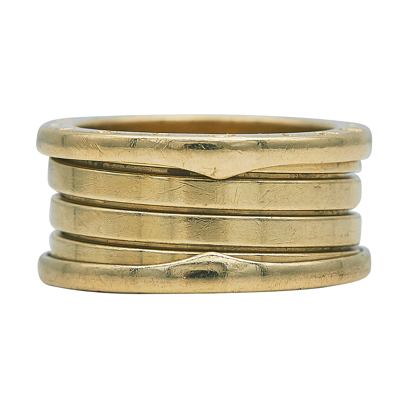 Bulgari Bvlgari B.zero1 18K Yellow Gold Band Ring: BRAND: Bulgari; COLLECTION: B.zero1; METAL: 18K Yellow Gold; STAMPED: 56, 750, Italian workshop mark, Made in Italy, Bvlgari; CONDITION: Pre-owned, Very Good; ITEM WEIGHT (GRAMS): 12.2 g; MEASUREMENTS