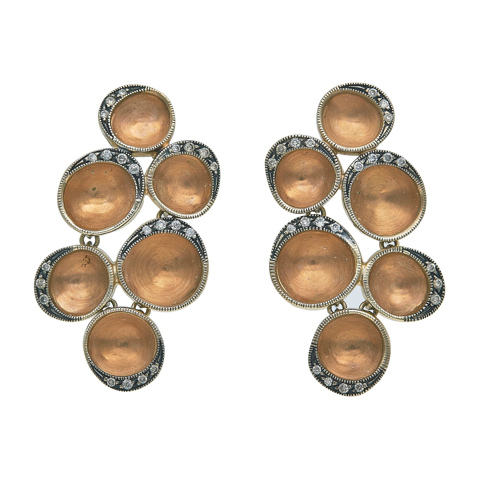 H. Stern 18K Rose Gold and Diamond Drop Earrings: BRAND: H. Stern; METAL: 18K Rose Gold; APPROXIMATE TOTAL DIAMOND WEIGHT: 0.44 ctw; STAMPED: L, 750, Maker's Mark; CONDITION: Pre-owned, Very Good; ITEM WEIGHT (GRAMS): 10.5 g; MEASUREMENTS: Earrings 1
