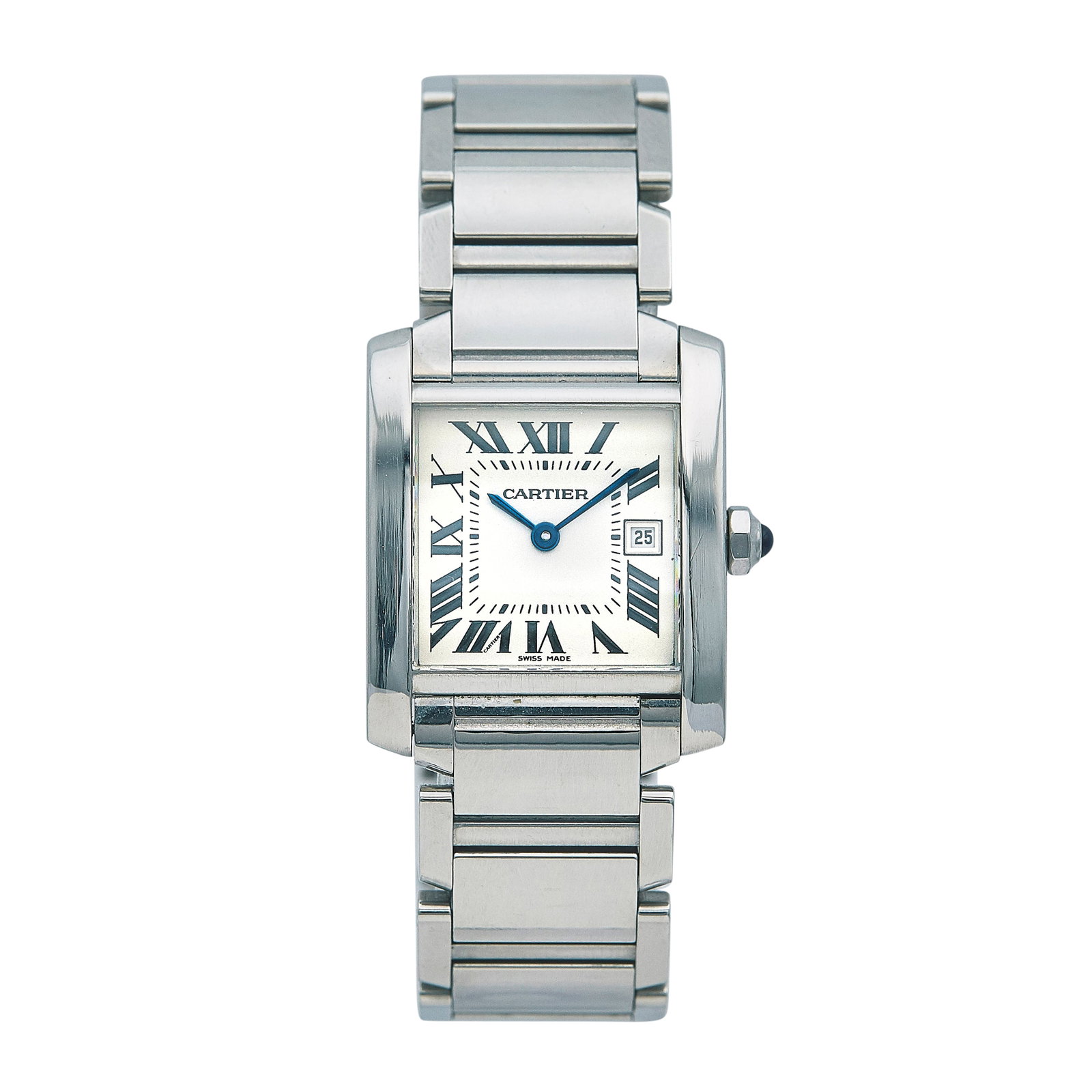 Cartier Tank Francaise Stainless Steel Watch Ref. W51011Q3, 2003: BRAND: Cartier; STYLE: Tank Francaise; REF. #: W51011Q3; CONDITION: Pre-owned, Very Good; YEAR: 2003; ADDITIONAL COMMENTS: Light scratches throughout watch, Watch has been polished, Accompanied by war