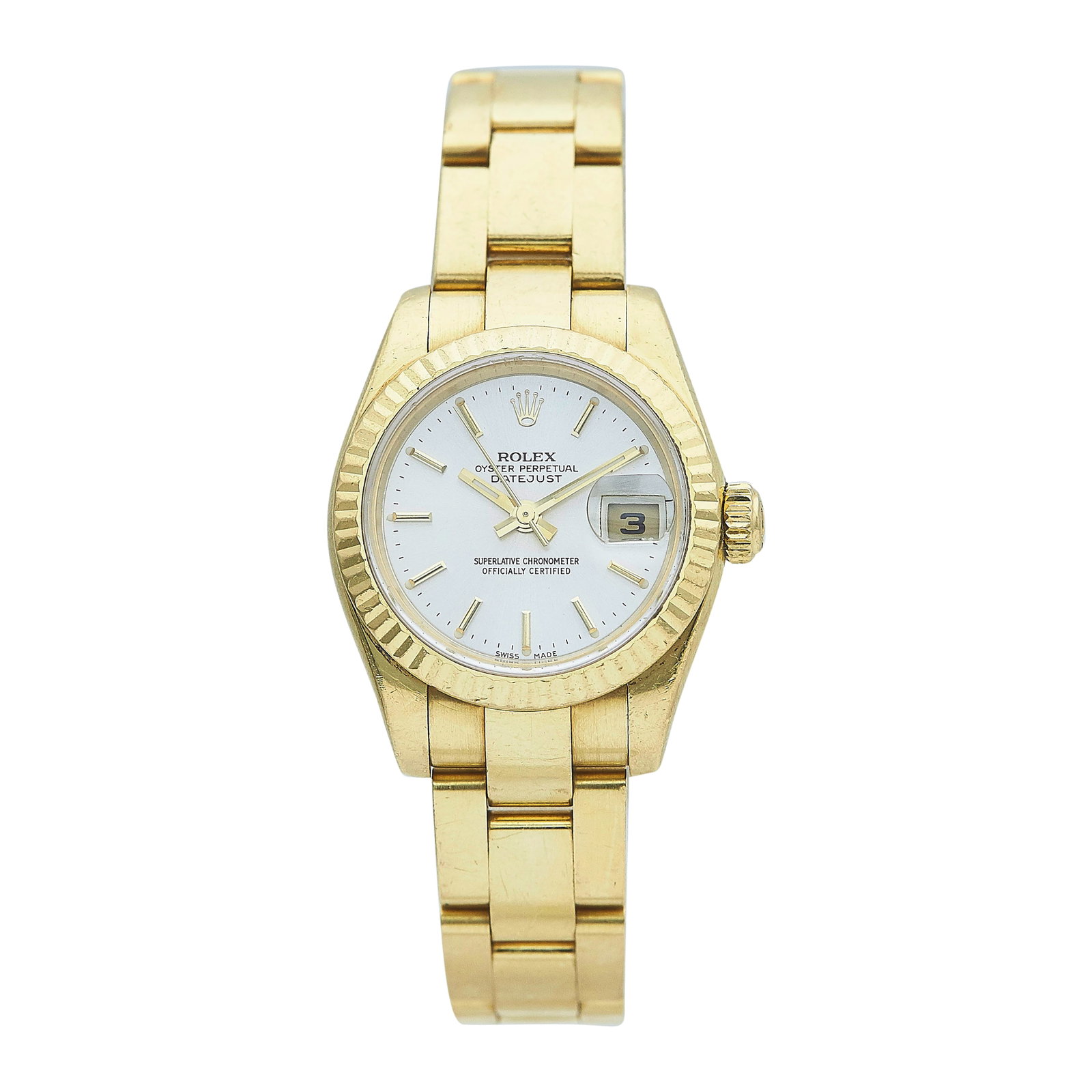 Rolex Datejust 18K Yellow Gold Watch Ref. 179178, 2006: BRAND: Rolex; STYLE: Datejust; REF. #: 179178; CONDITION: Pre-owned, Very Good; YEAR: 2006; ADDITIONAL COMMENTS: F serial, Scratches throughout watch, Scratches throughout crystal, Bracelet with light