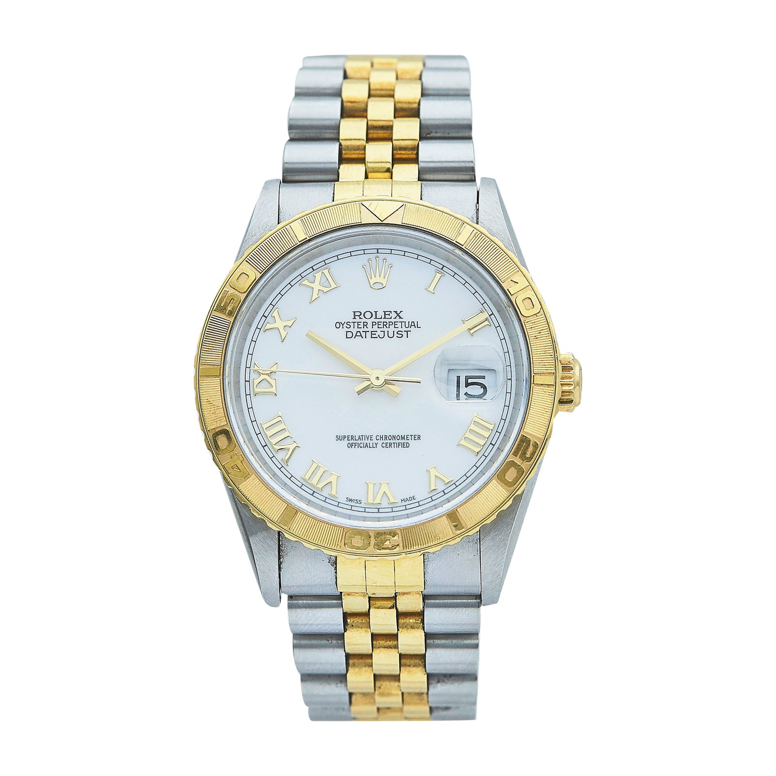 Rolex Datejust 18K Yellow Gold/SS Watch Ref. 16263, 2000: BRAND: Rolex; STYLE: Datejust; REF. #: 16263; CONDITION: Pre-owned, Very Good; YEAR: 2000; ADDITIONAL COMMENTS: U serial, Scratches throughout watch, Bracelet with light stretch, Accompanied by warran