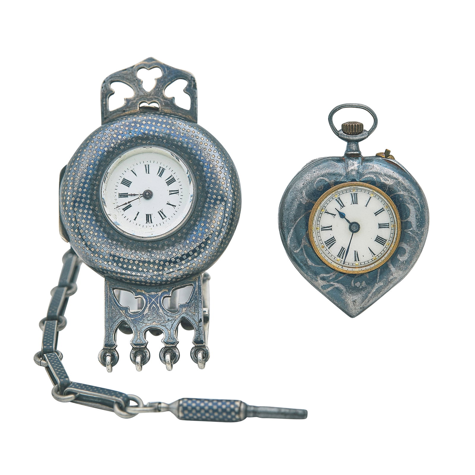 Silver and Niello Pocketwatch and Chatelaine Watch Ref. Unknown, ca. 1900 (1 of 6)